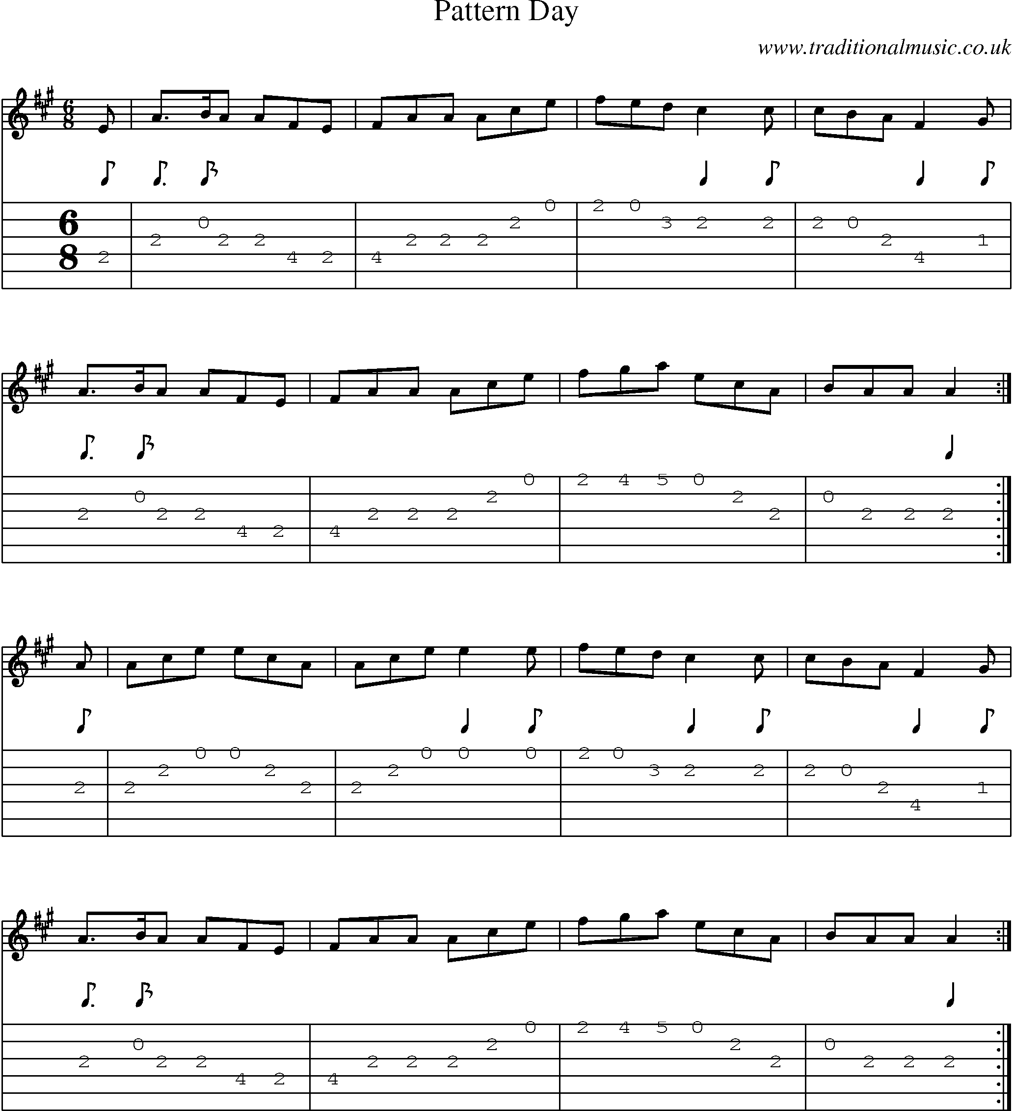 Music Score and Guitar Tabs for Pattern Day