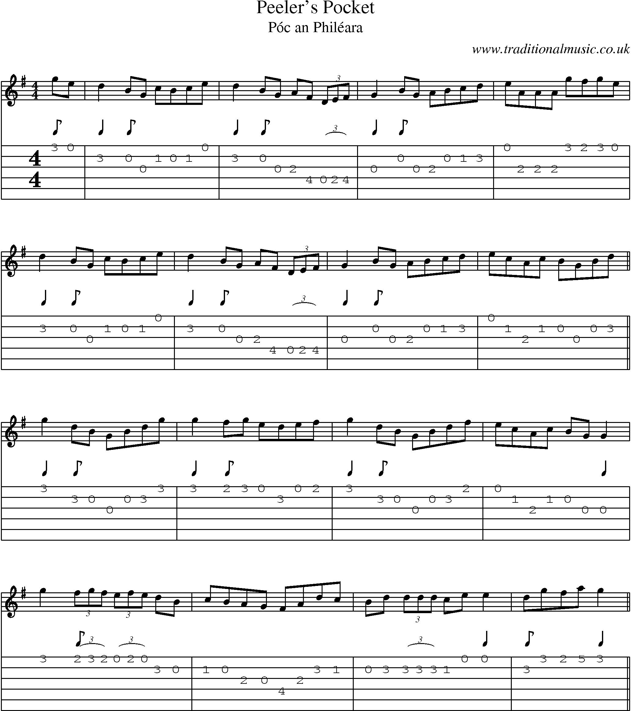 Music Score and Guitar Tabs for Peelers Pocket