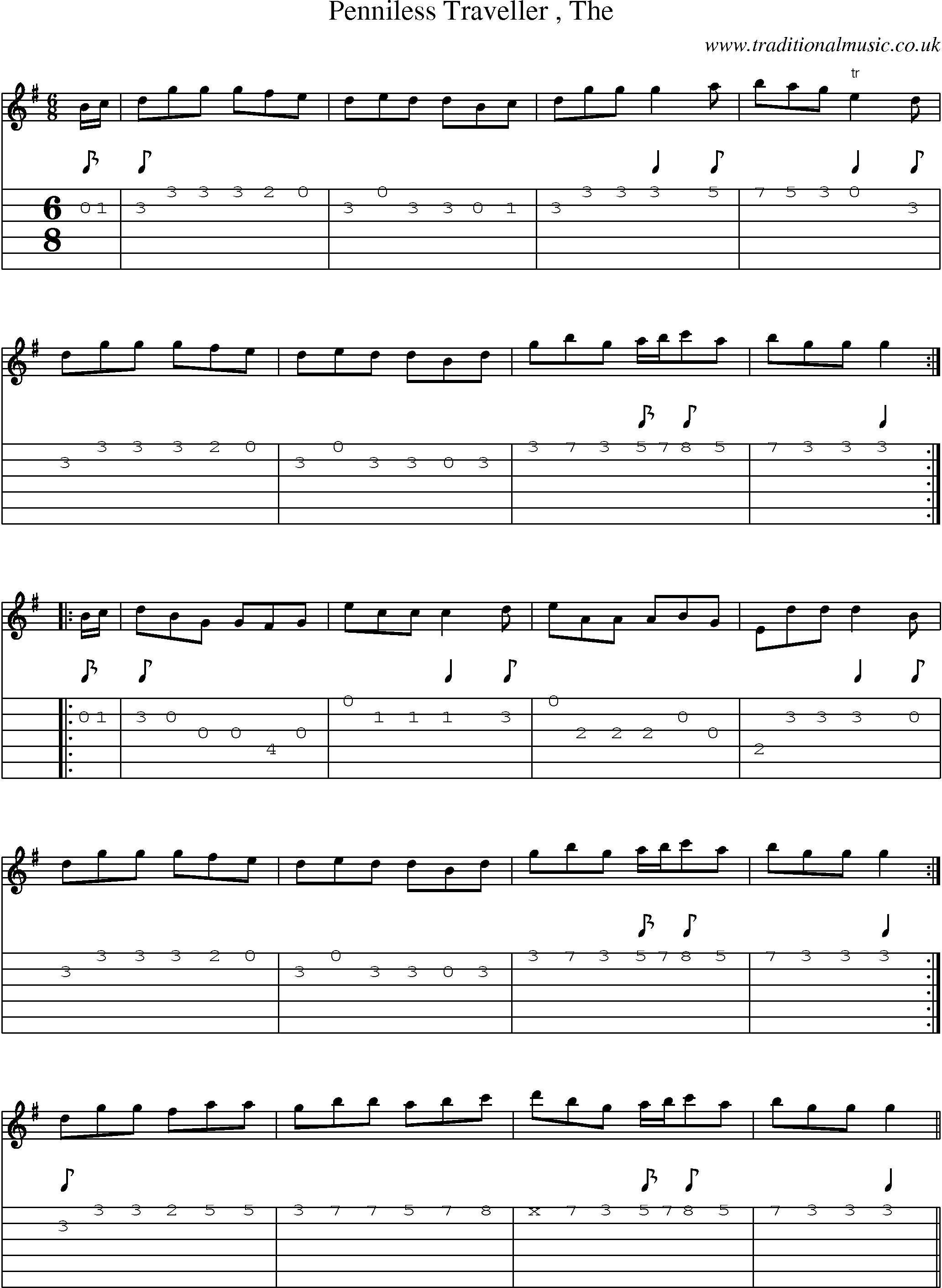 Music Score and Guitar Tabs for Penniless Traveller