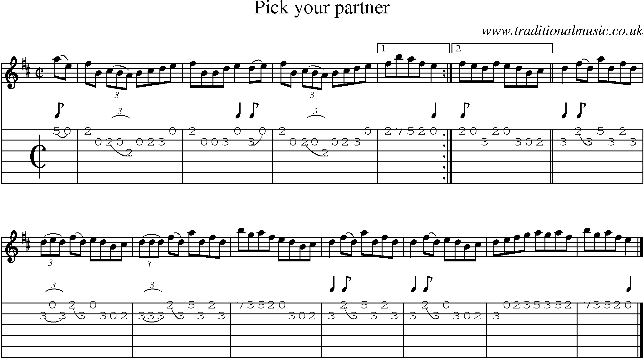 Music Score and Guitar Tabs for Pick Your Partner