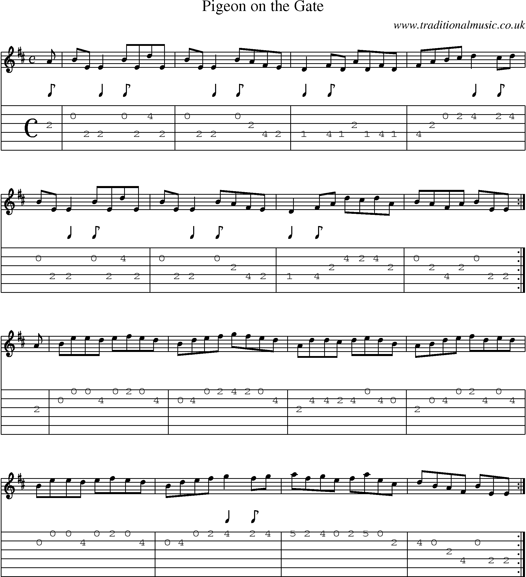 Music Score and Guitar Tabs for Pigeon On Gate