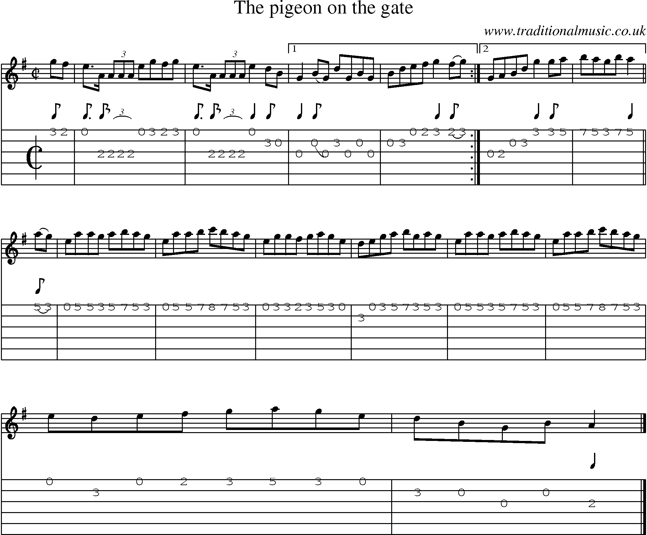 Music Score and Guitar Tabs for Pigeon On The Gate