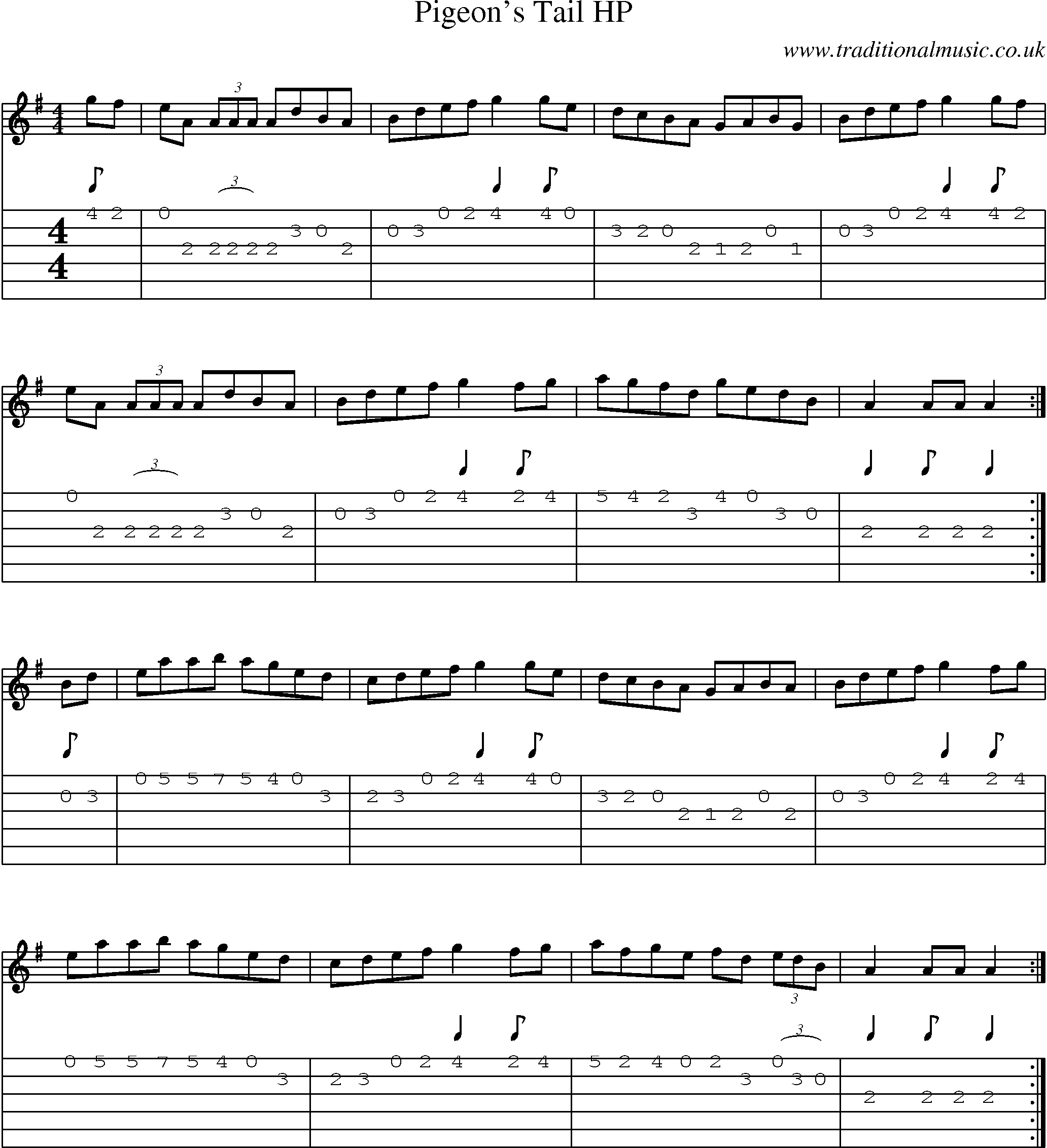 Music Score and Guitar Tabs for Pigeons Tail