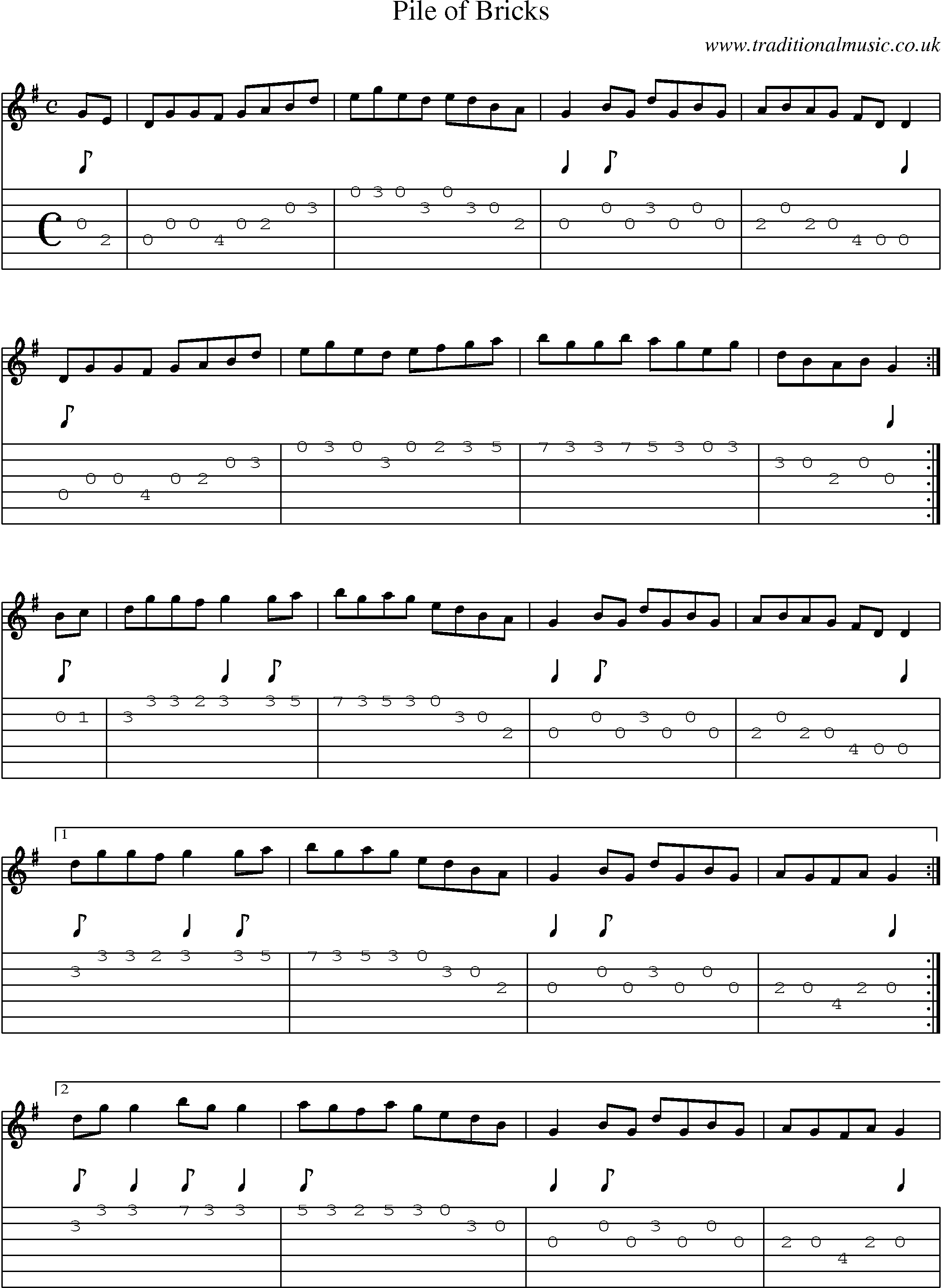 Music Score and Guitar Tabs for Pile Of Bricks