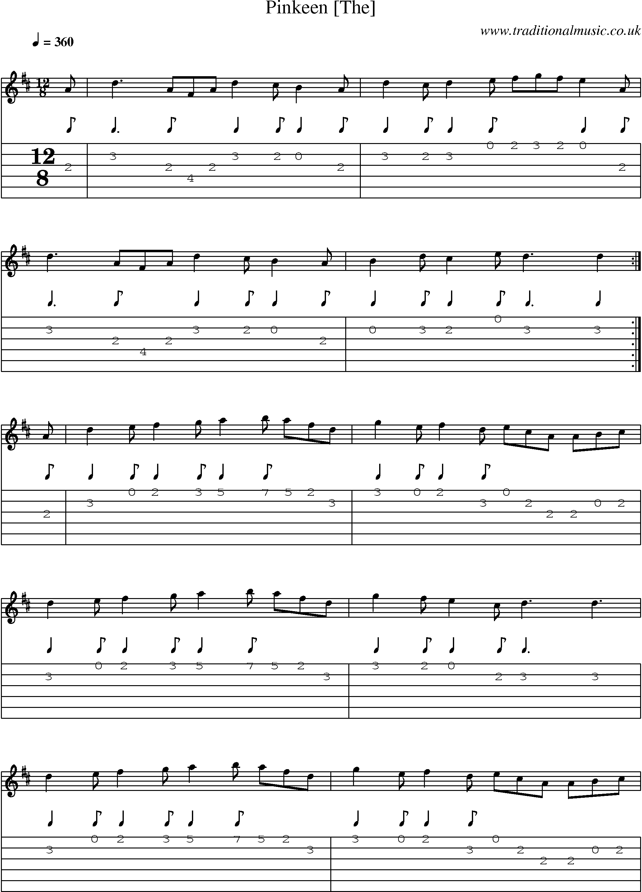 Music Score and Guitar Tabs for Pinkeen