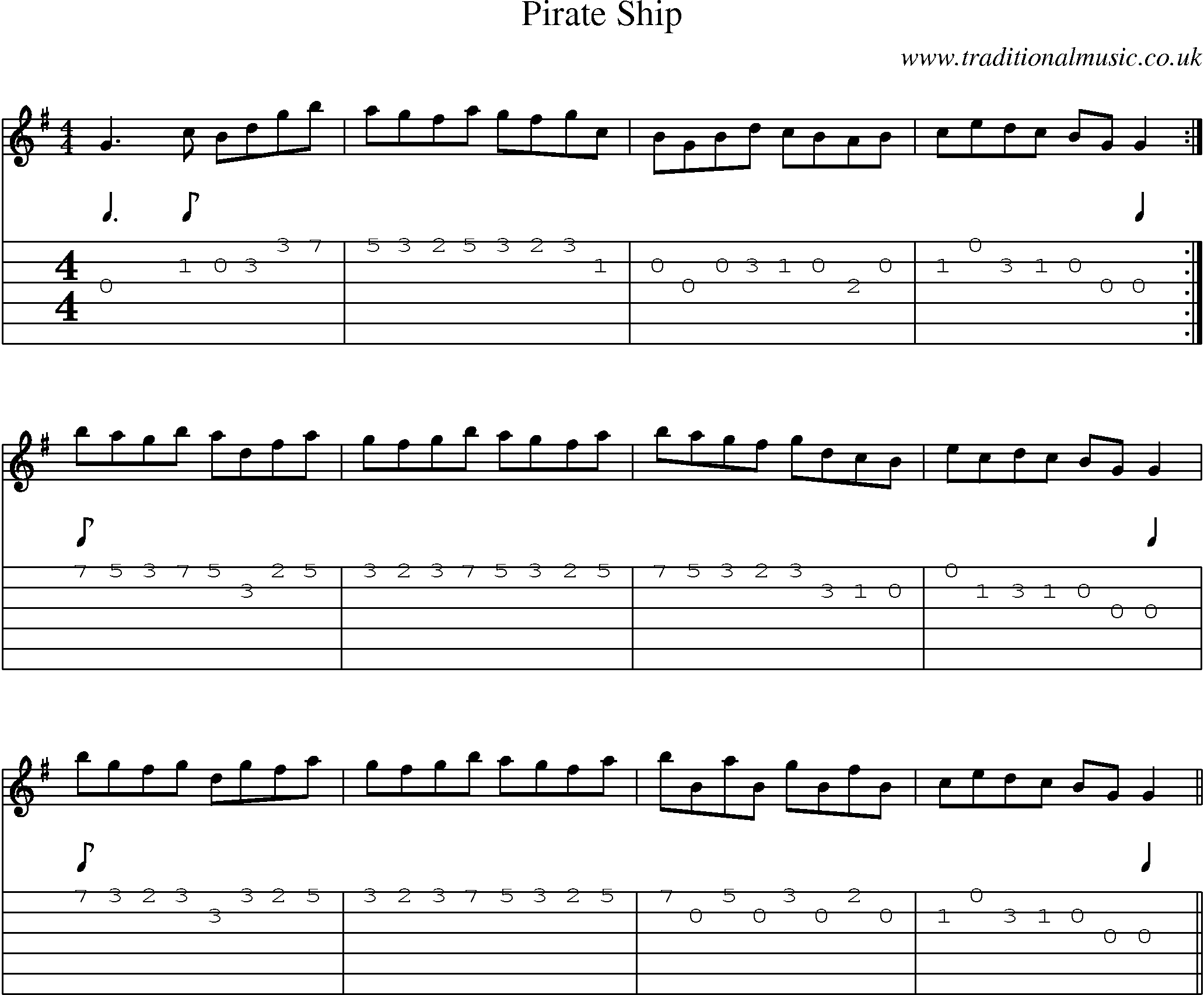 Music Score and Guitar Tabs for Pirate Ship
