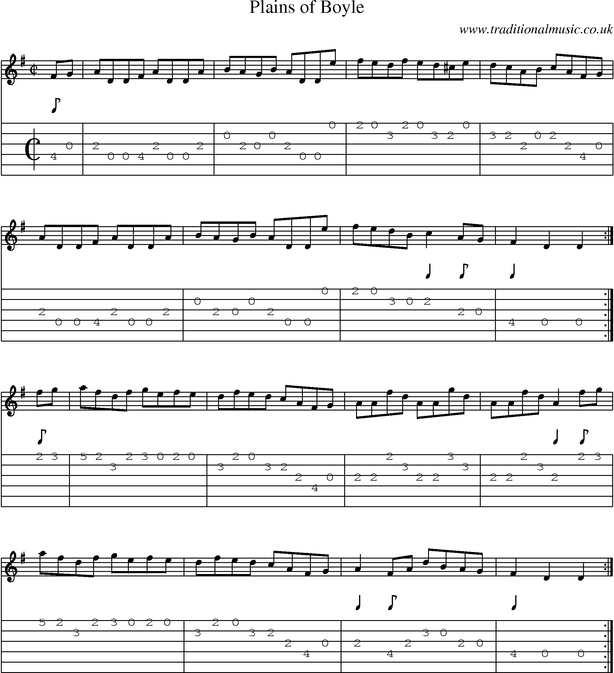 Music Score and Guitar Tabs for Plains Of Boyle