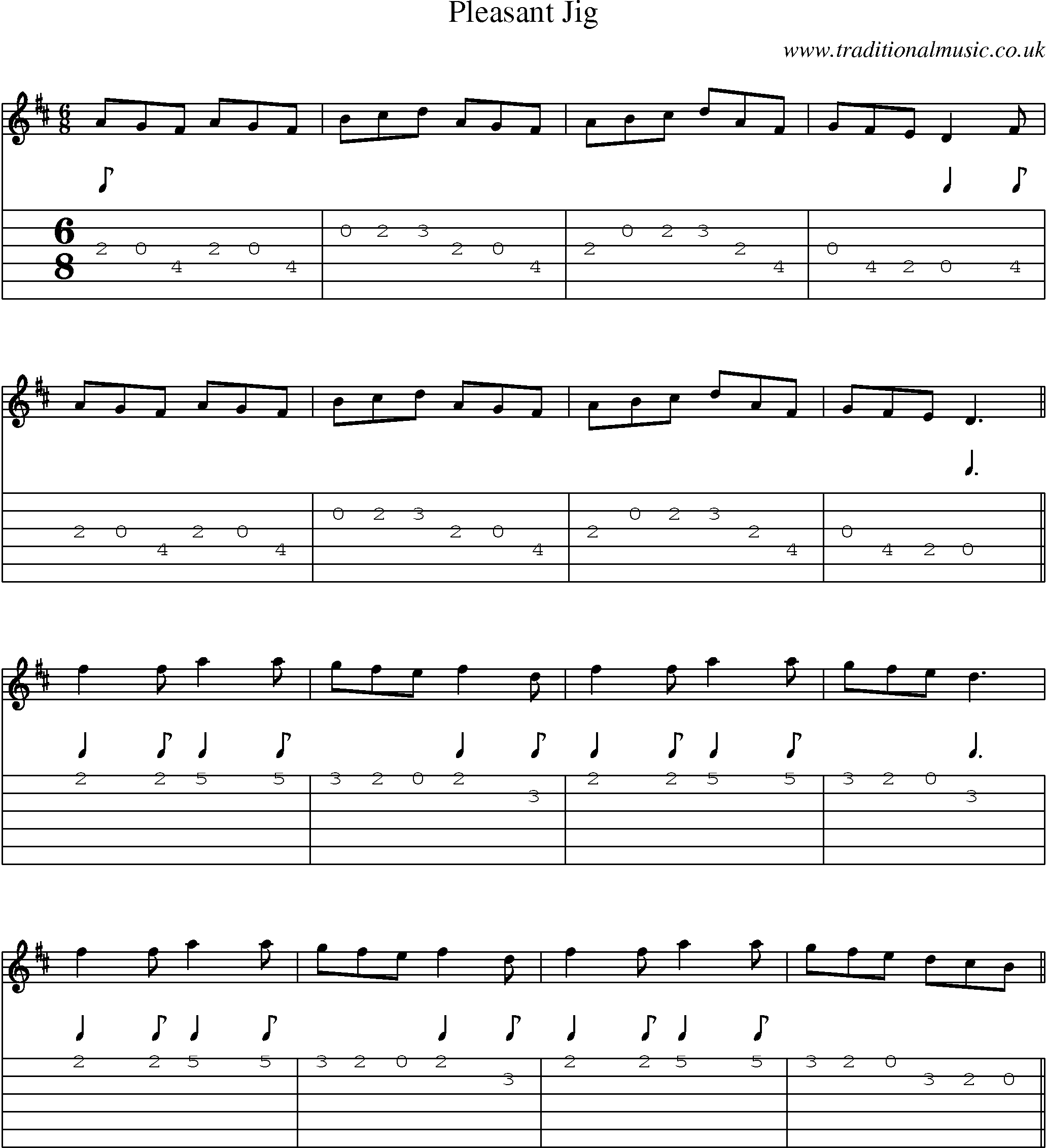 Music Score and Guitar Tabs for Pleasant Jig