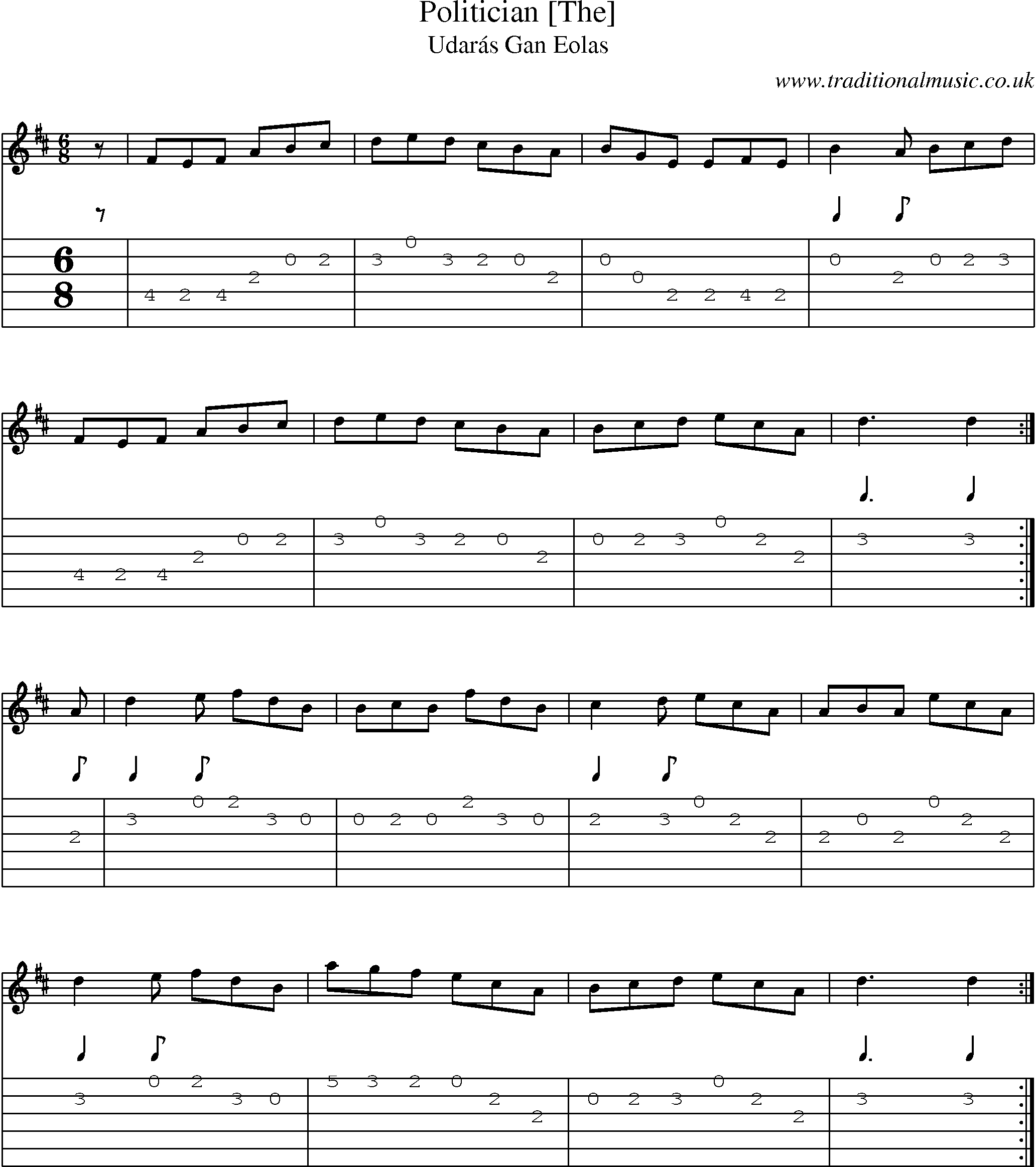 Music Score and Guitar Tabs for Politician