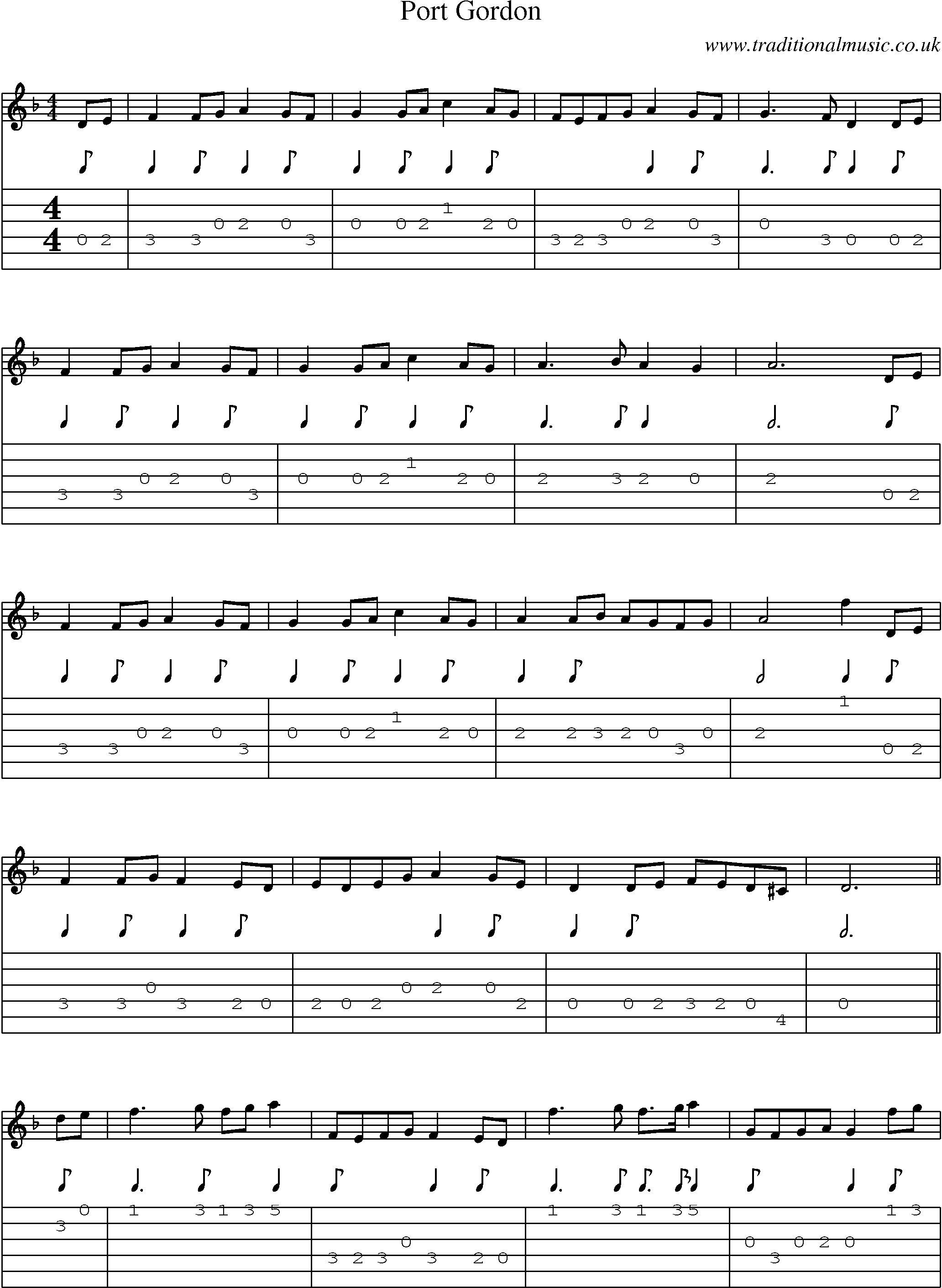 Music Score and Guitar Tabs for Port Gordon
