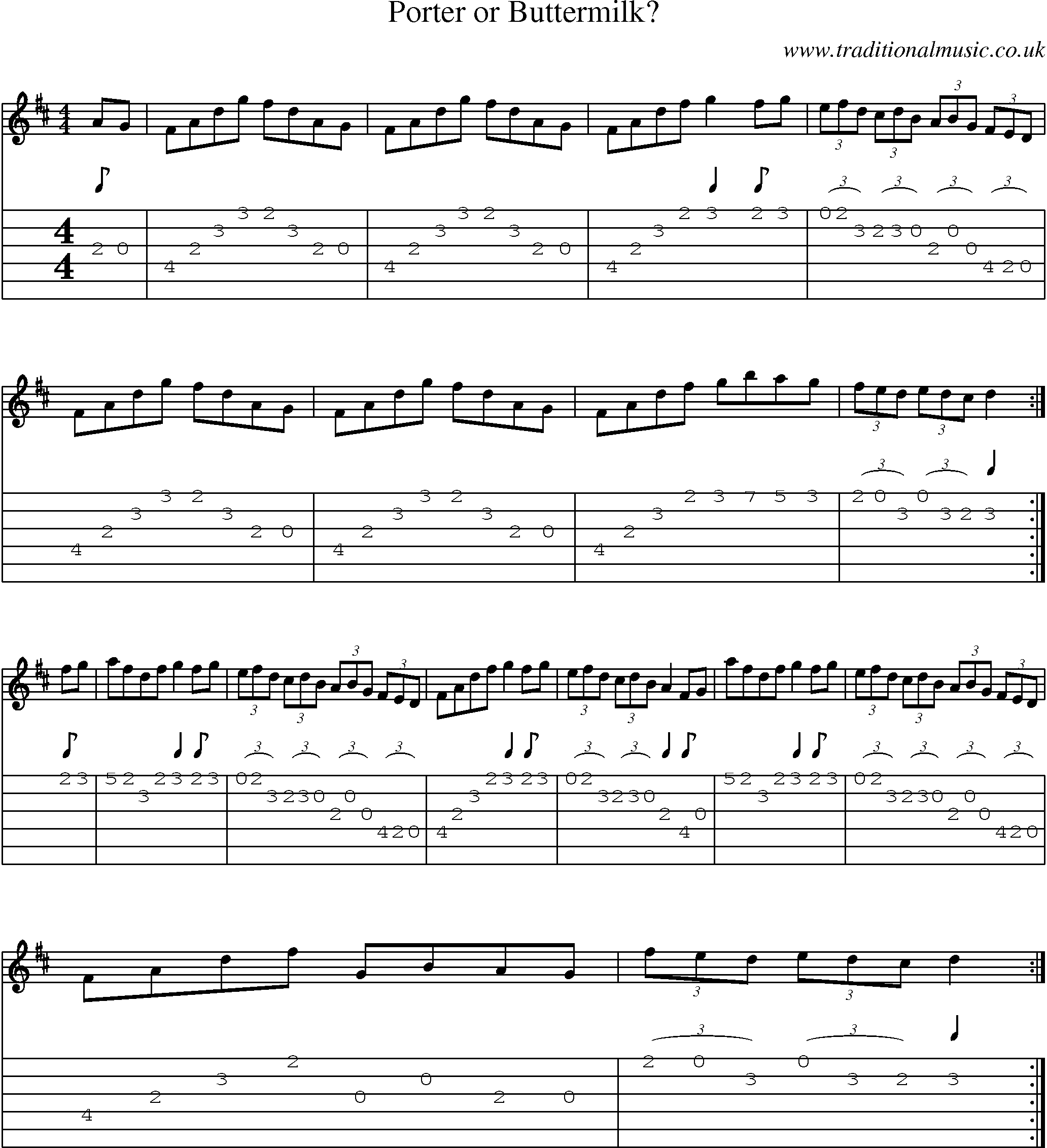 Music Score and Guitar Tabs for Porter Or Buttermilk