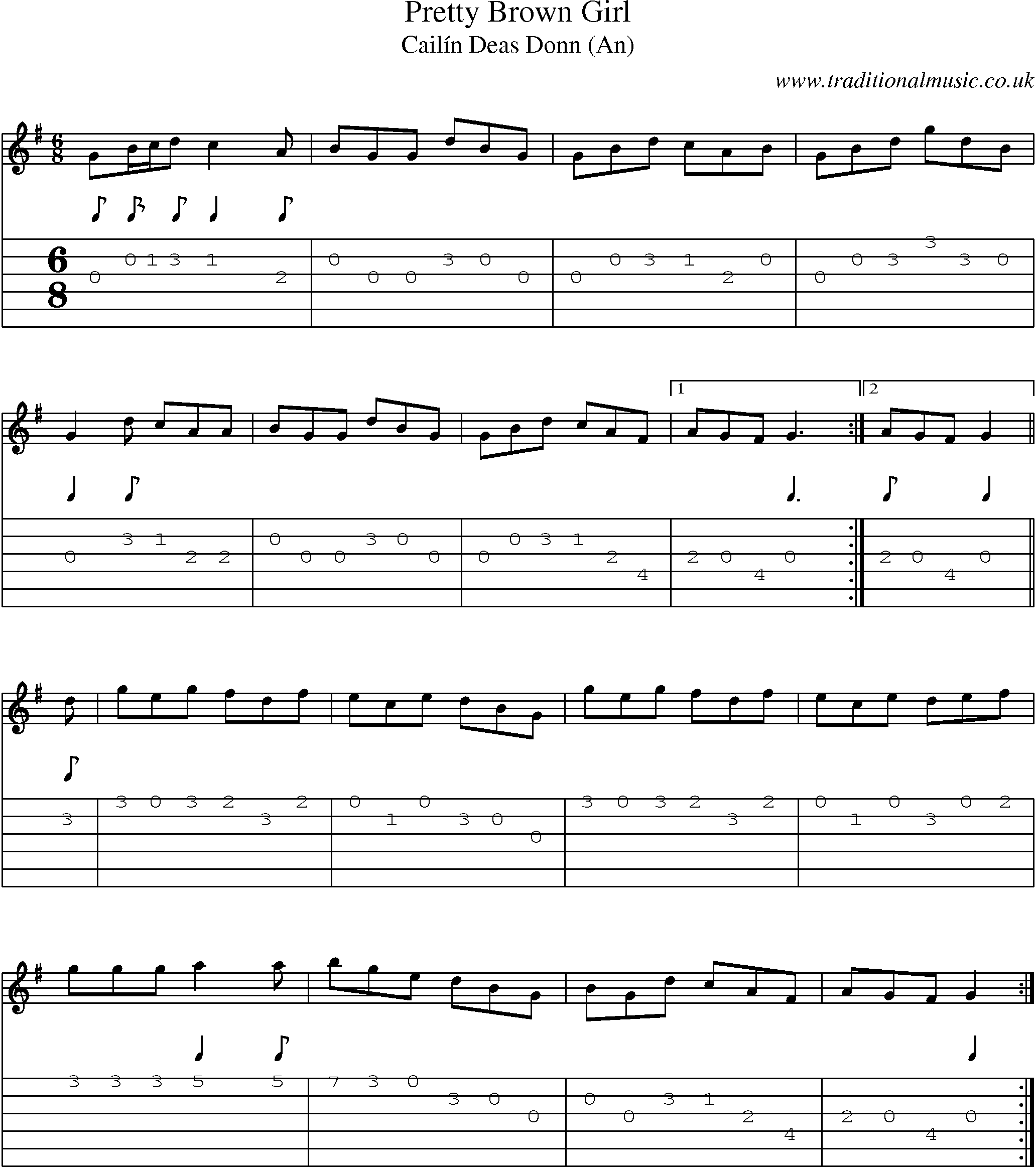 Music Score and Guitar Tabs for Pretty Brown Girl