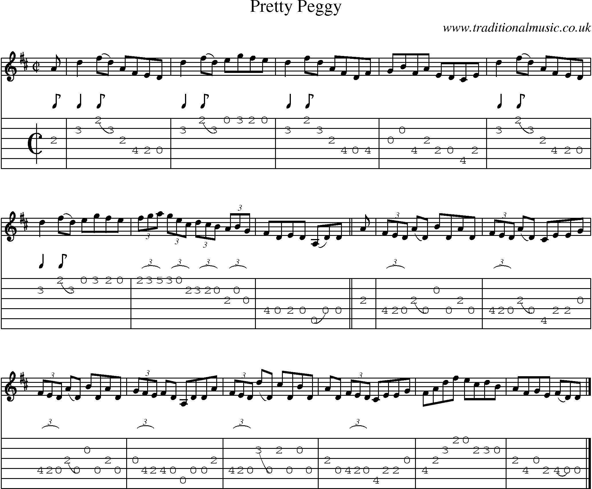 Music Score and Guitar Tabs for Pretty Peggy
