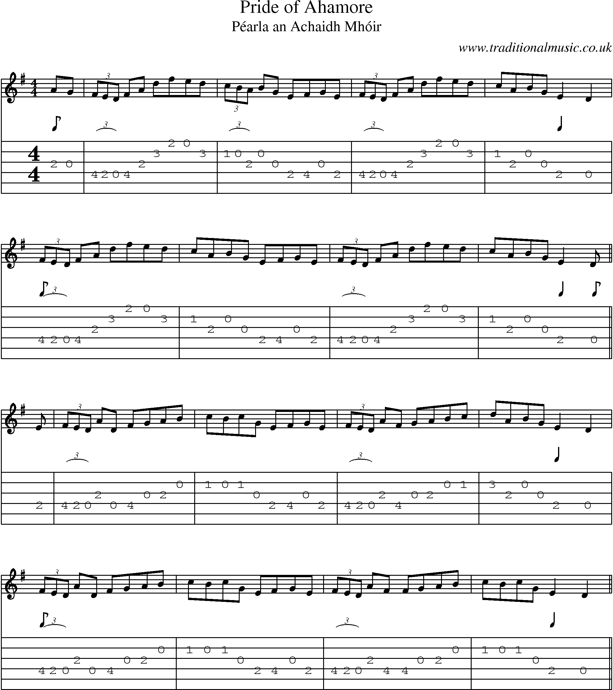 Music Score and Guitar Tabs for Pride Of Ahamore