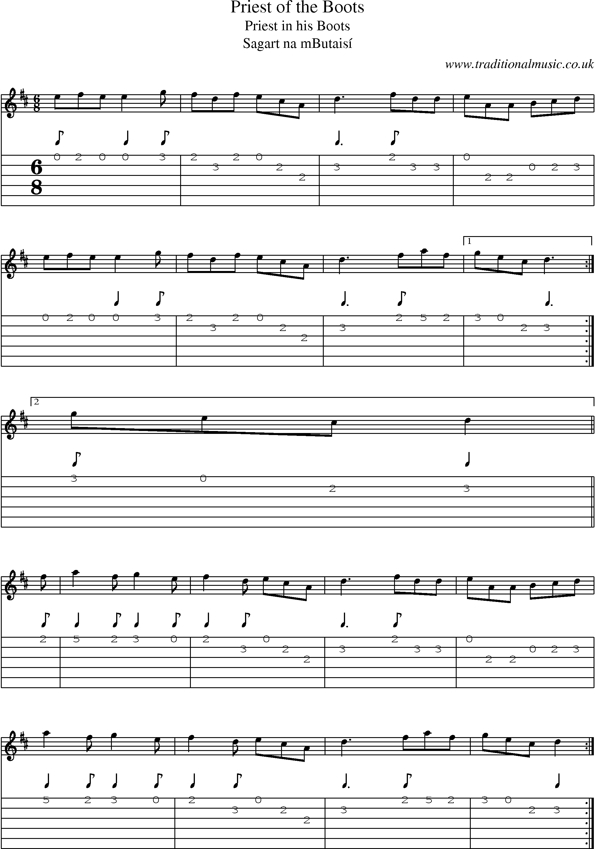 Music Score and Guitar Tabs for Priest Of Boots