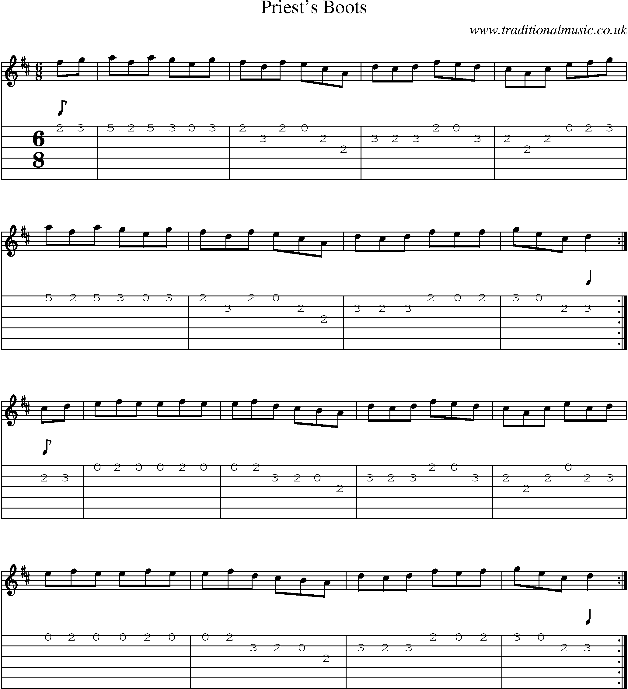 Music Score and Guitar Tabs for Priests Boots