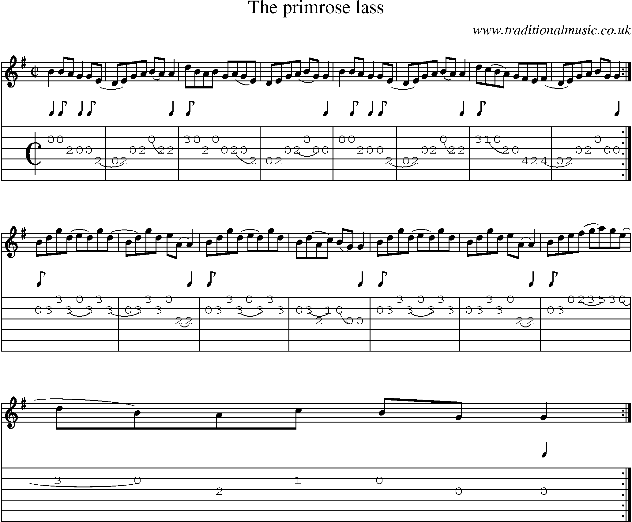 Music Score and Guitar Tabs for Primrose Lass
