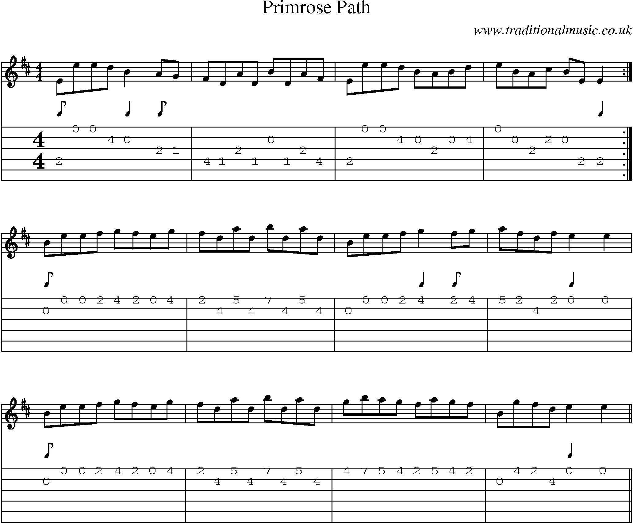 Music Score and Guitar Tabs for Primrose Path