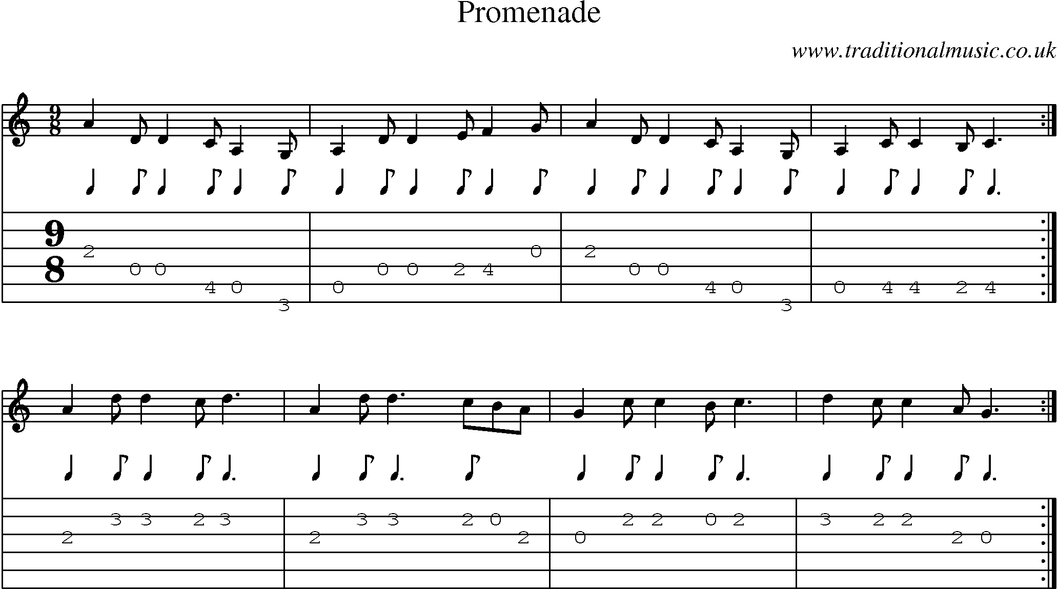 Music Score and Guitar Tabs for Promenade