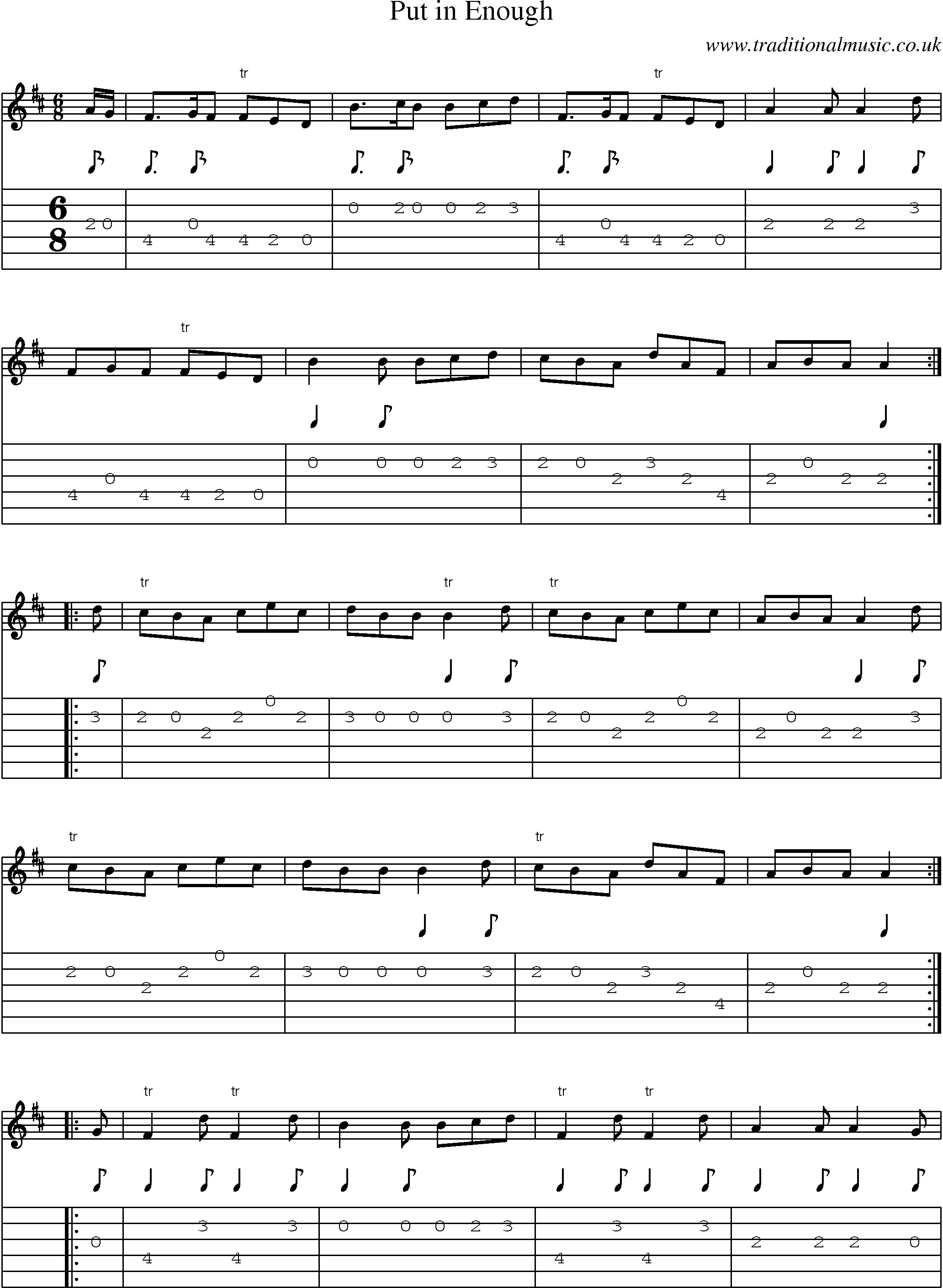 Music Score and Guitar Tabs for Put In Enough