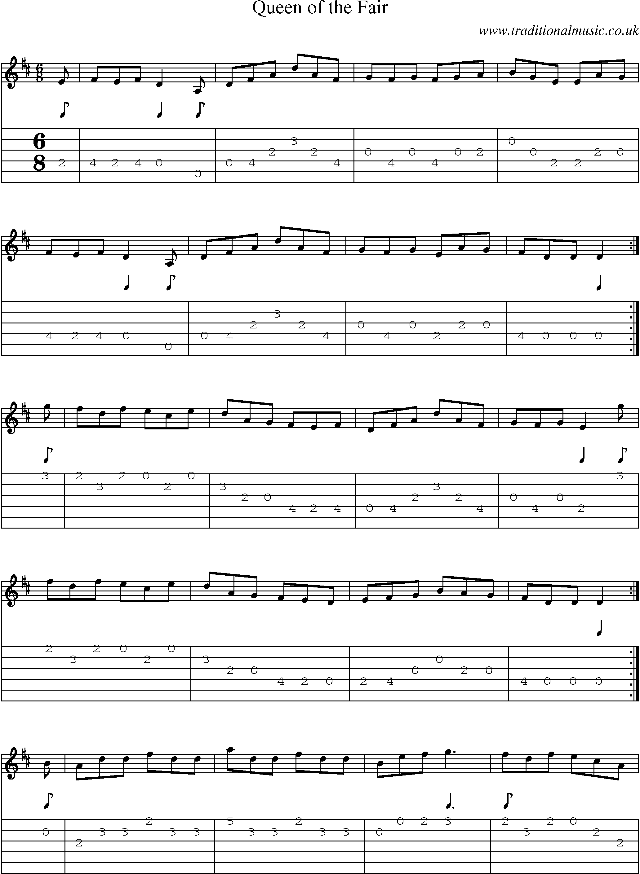 Music Score and Guitar Tabs for Queen Of Fair