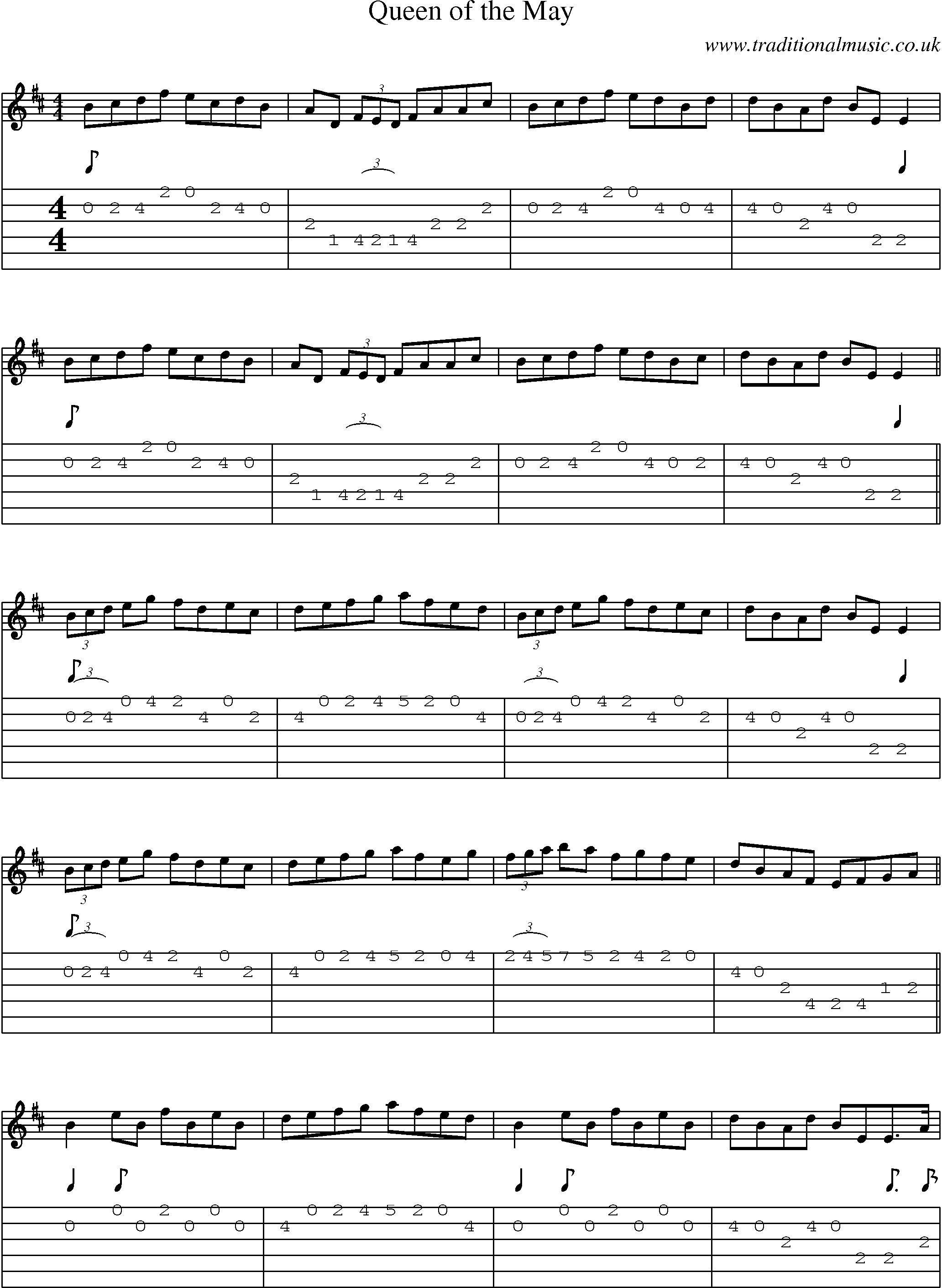 Music Score and Guitar Tabs for Queen Of May