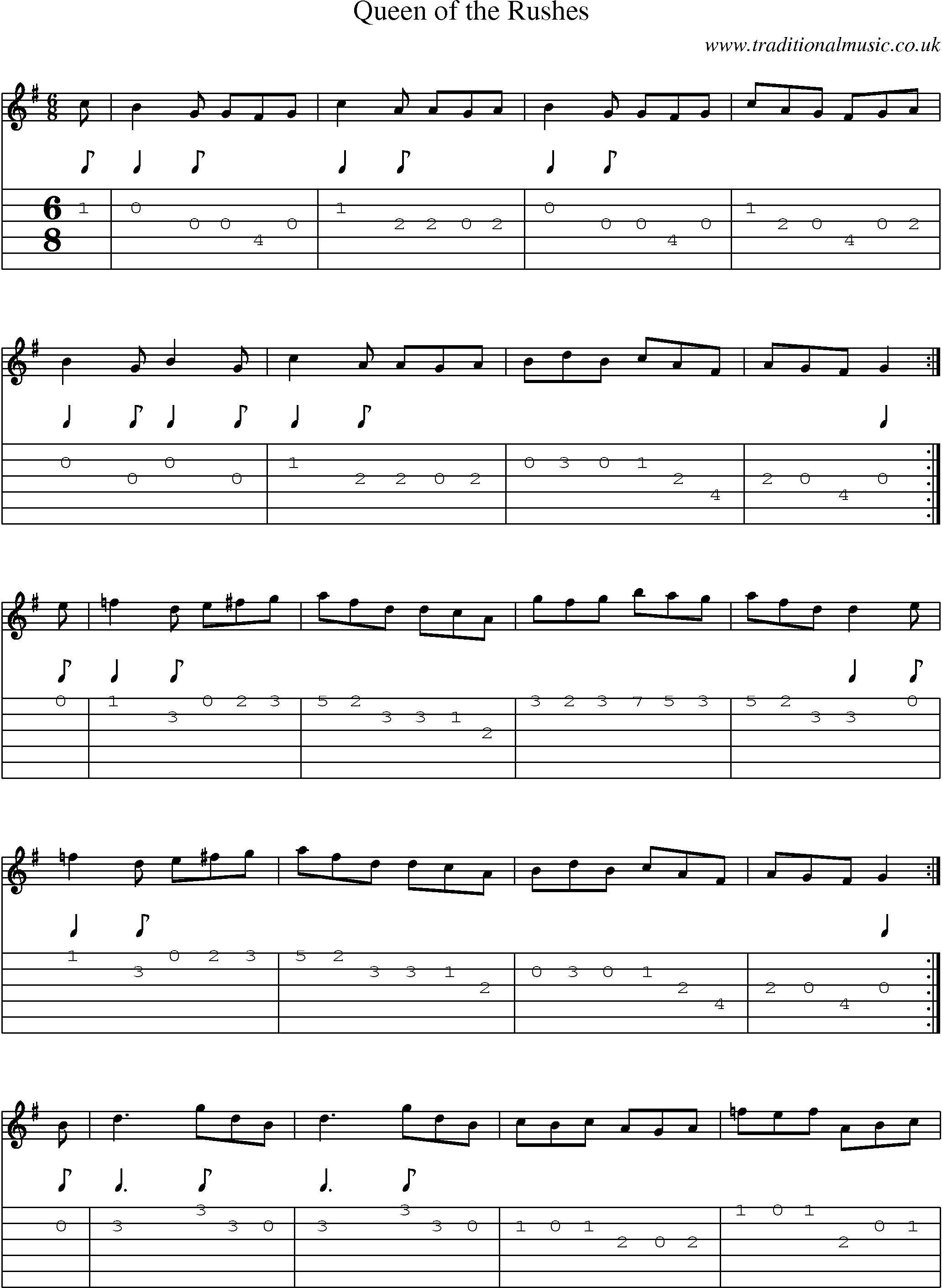Music Score and Guitar Tabs for Queen Of Rushes