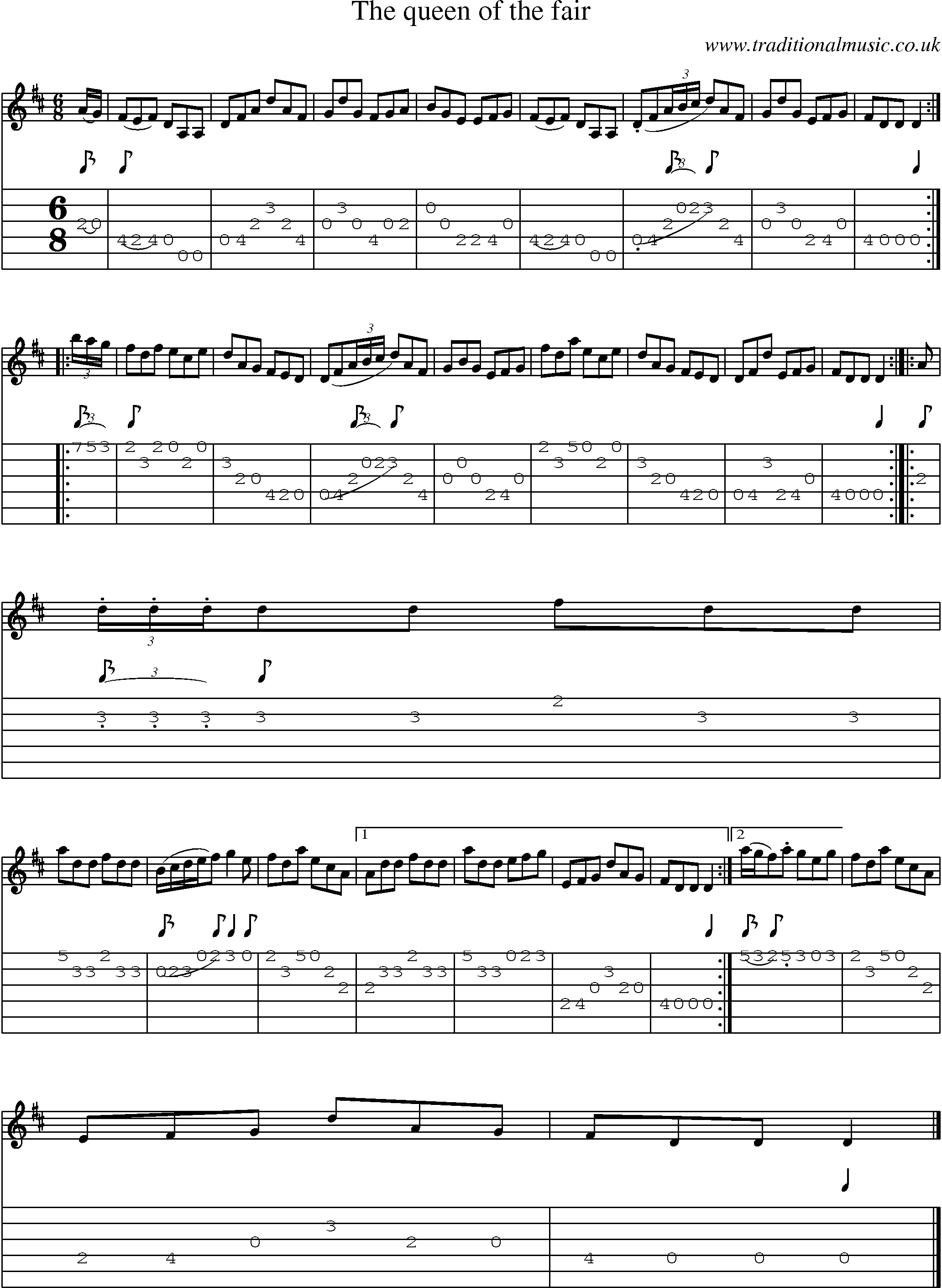 Music Score and Guitar Tabs for Queen Of The Fair