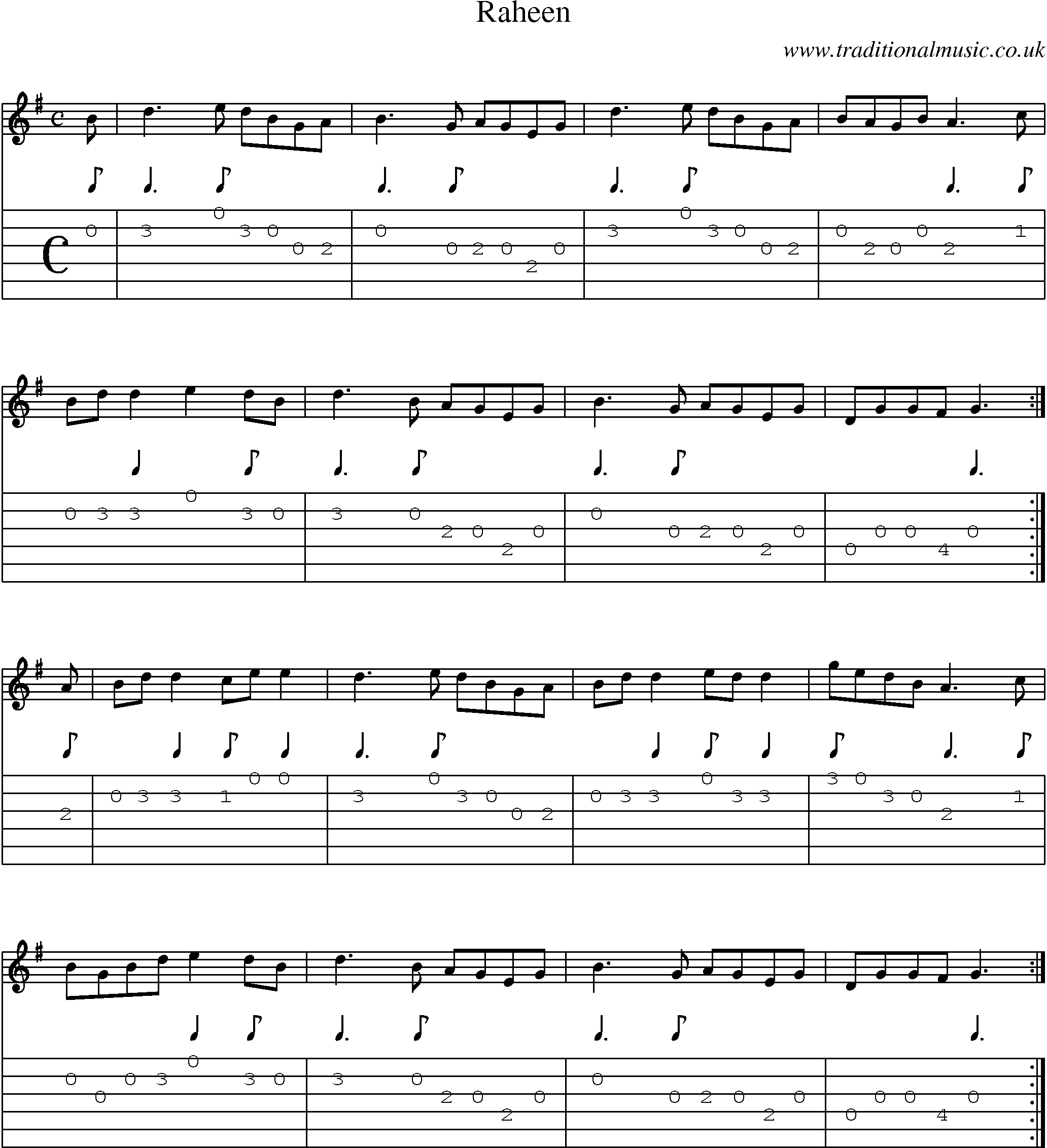 Music Score and Guitar Tabs for Raheen