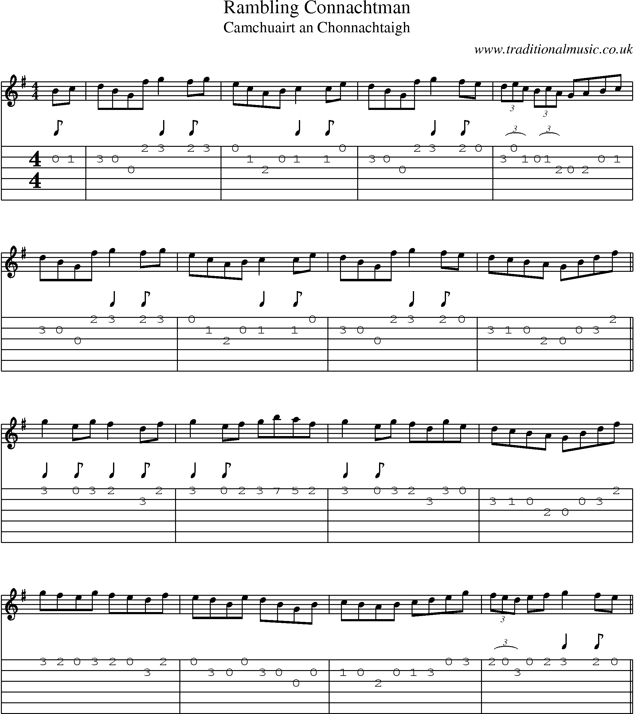 Music Score and Guitar Tabs for Rambling Connachtman