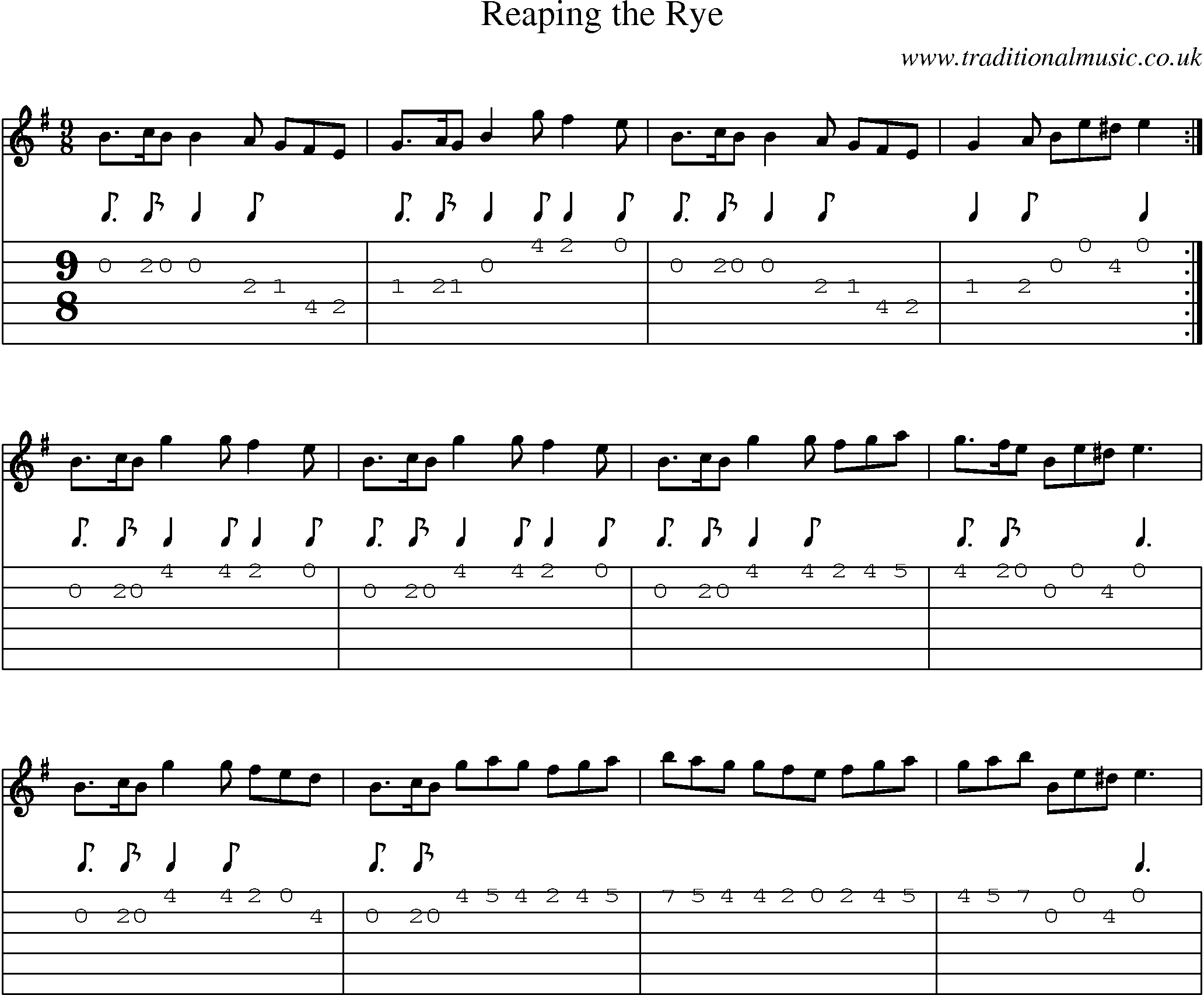 Music Score and Guitar Tabs for Reaping Rye