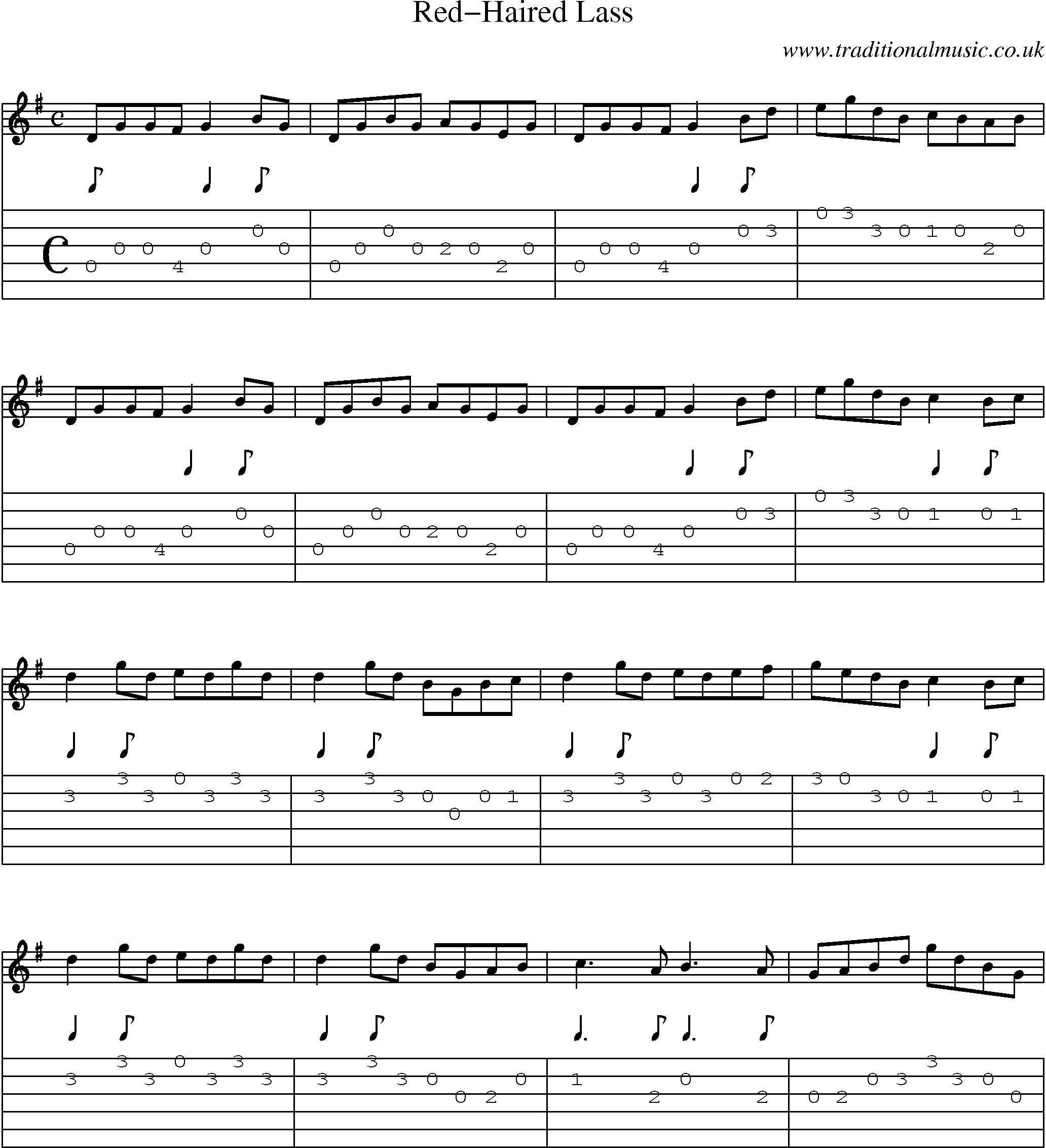 Music Score and Guitar Tabs for Red-haired Lass