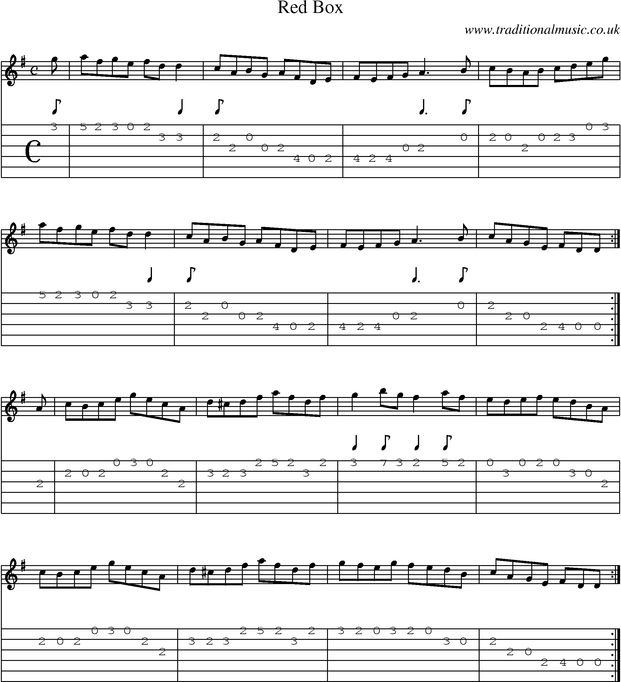 Music Score and Guitar Tabs for Red Box