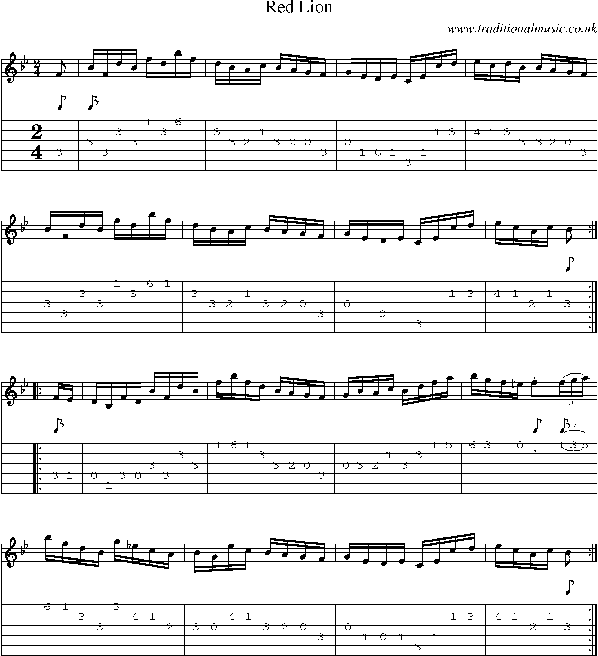 Music Score and Guitar Tabs for Red Lion