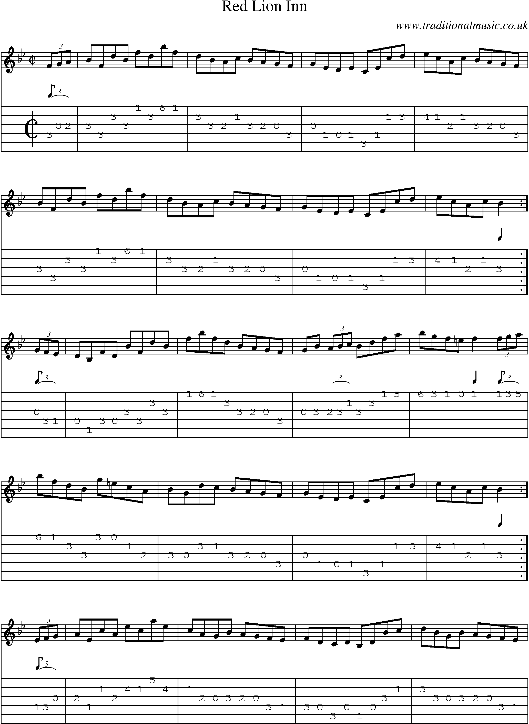 Music Score and Guitar Tabs for Red Lion Inn