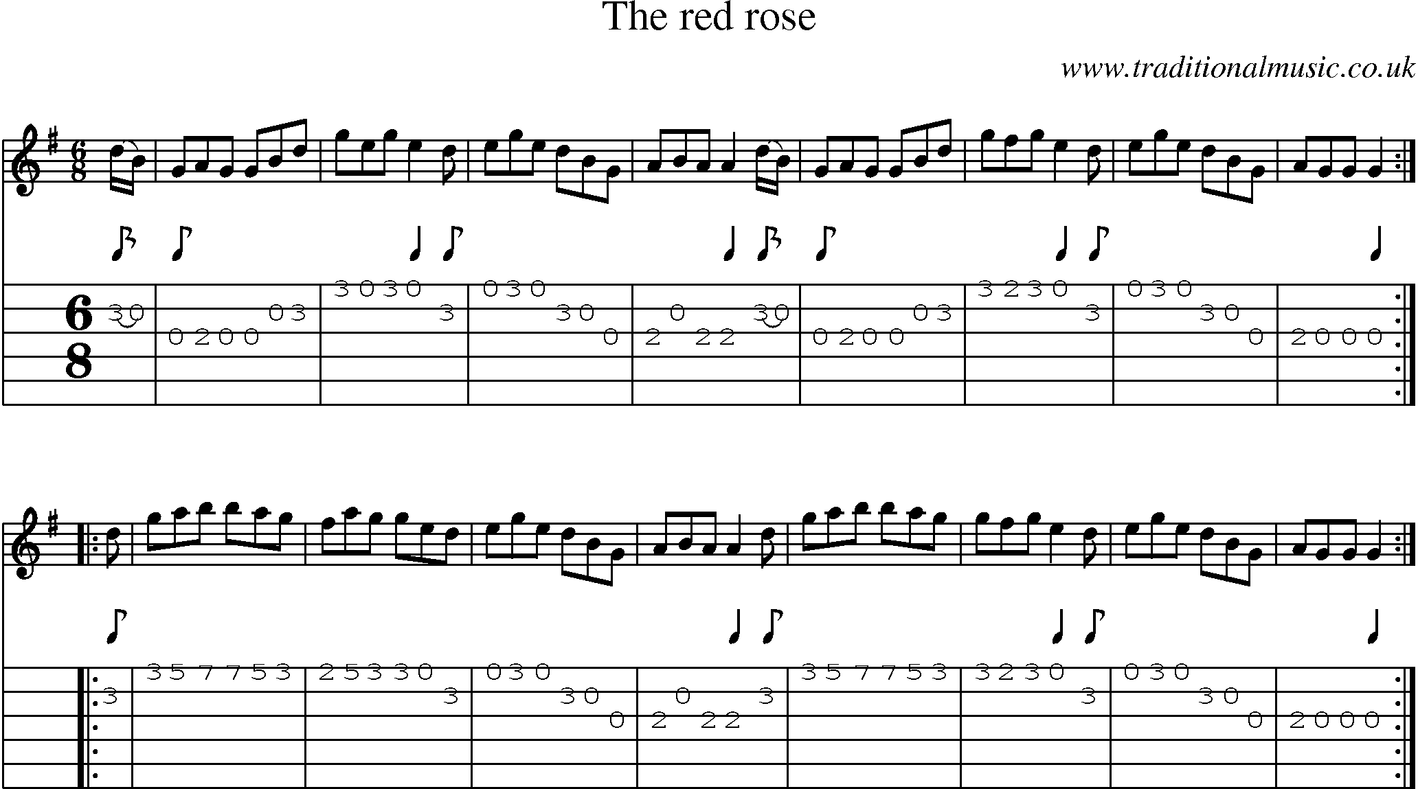 Music Score and Guitar Tabs for Red Rose