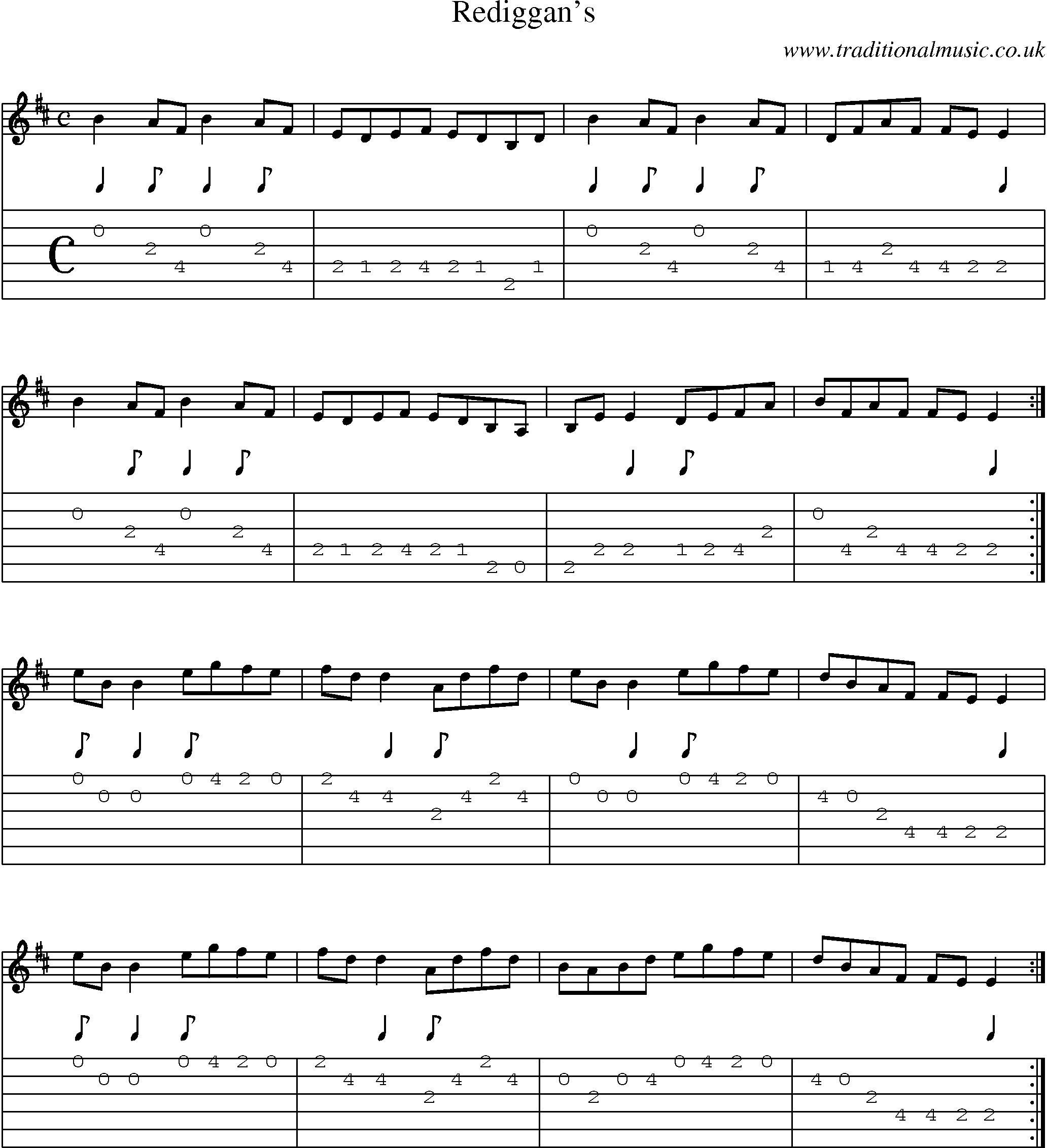 Music Score and Guitar Tabs for Rediggans