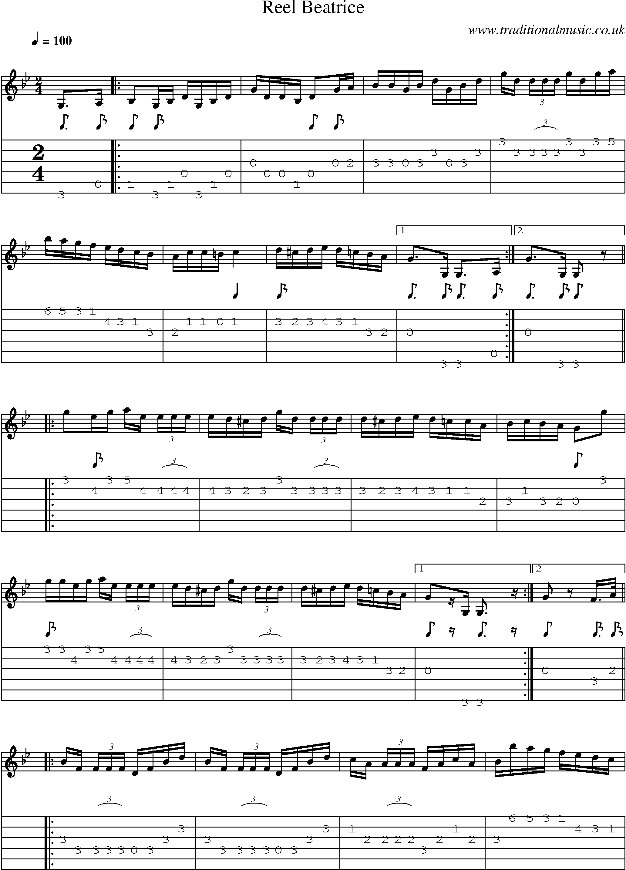 Music Score and Guitar Tabs for Reel Beatrice