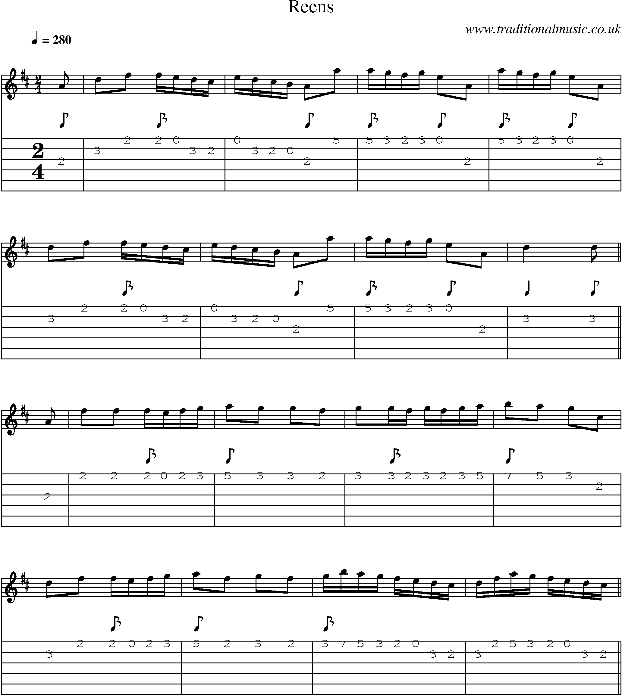 Music Score and Guitar Tabs for Reens