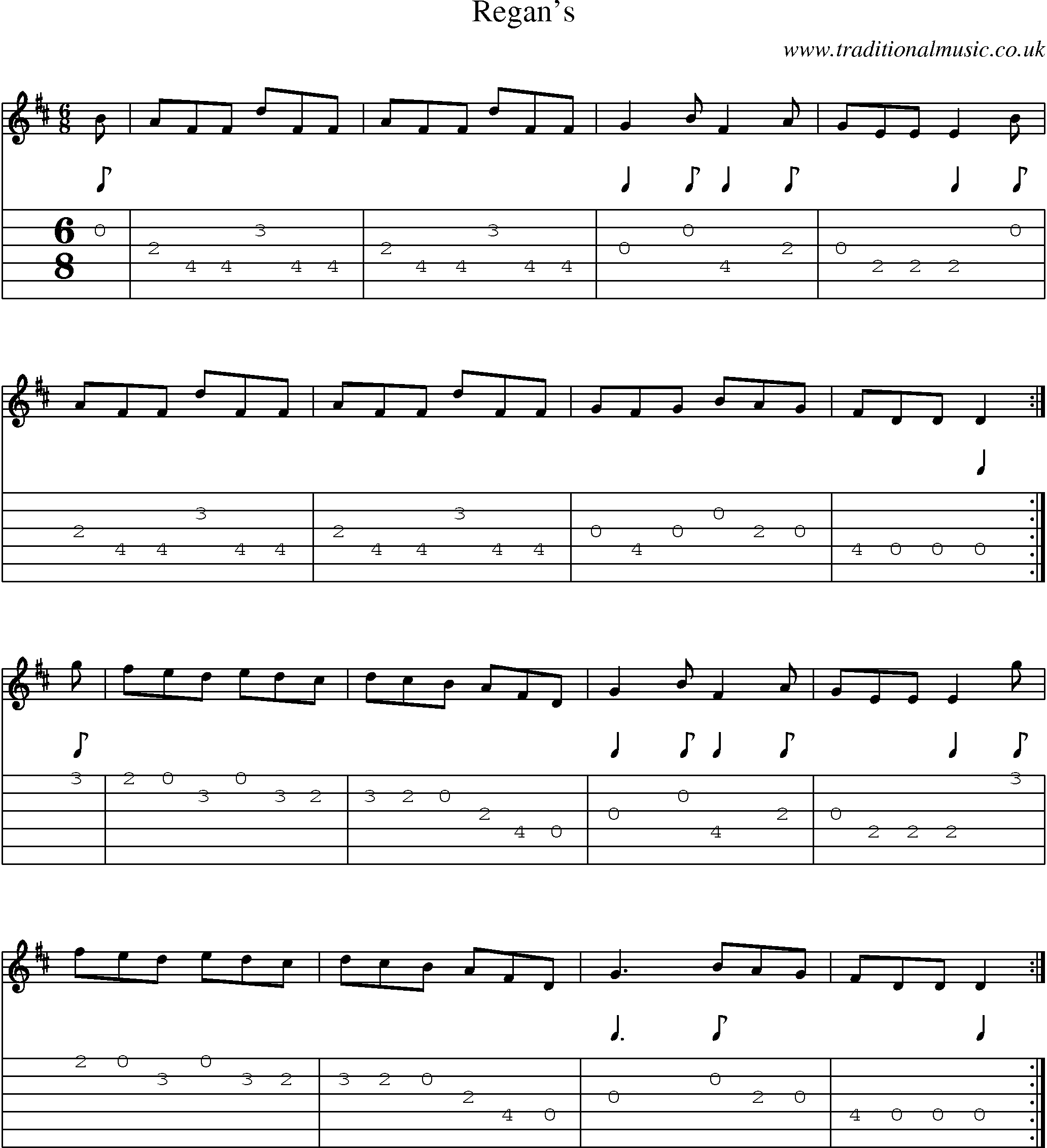 Music Score and Guitar Tabs for Regans