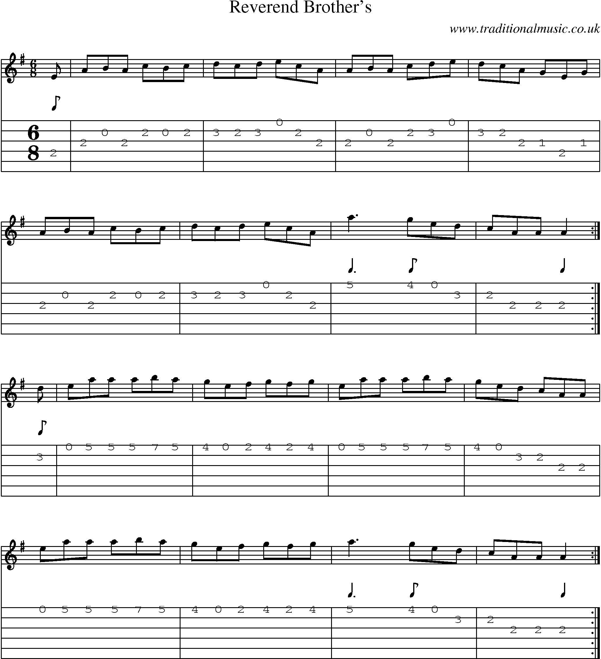 Music Score and Guitar Tabs for Reverend Brothers