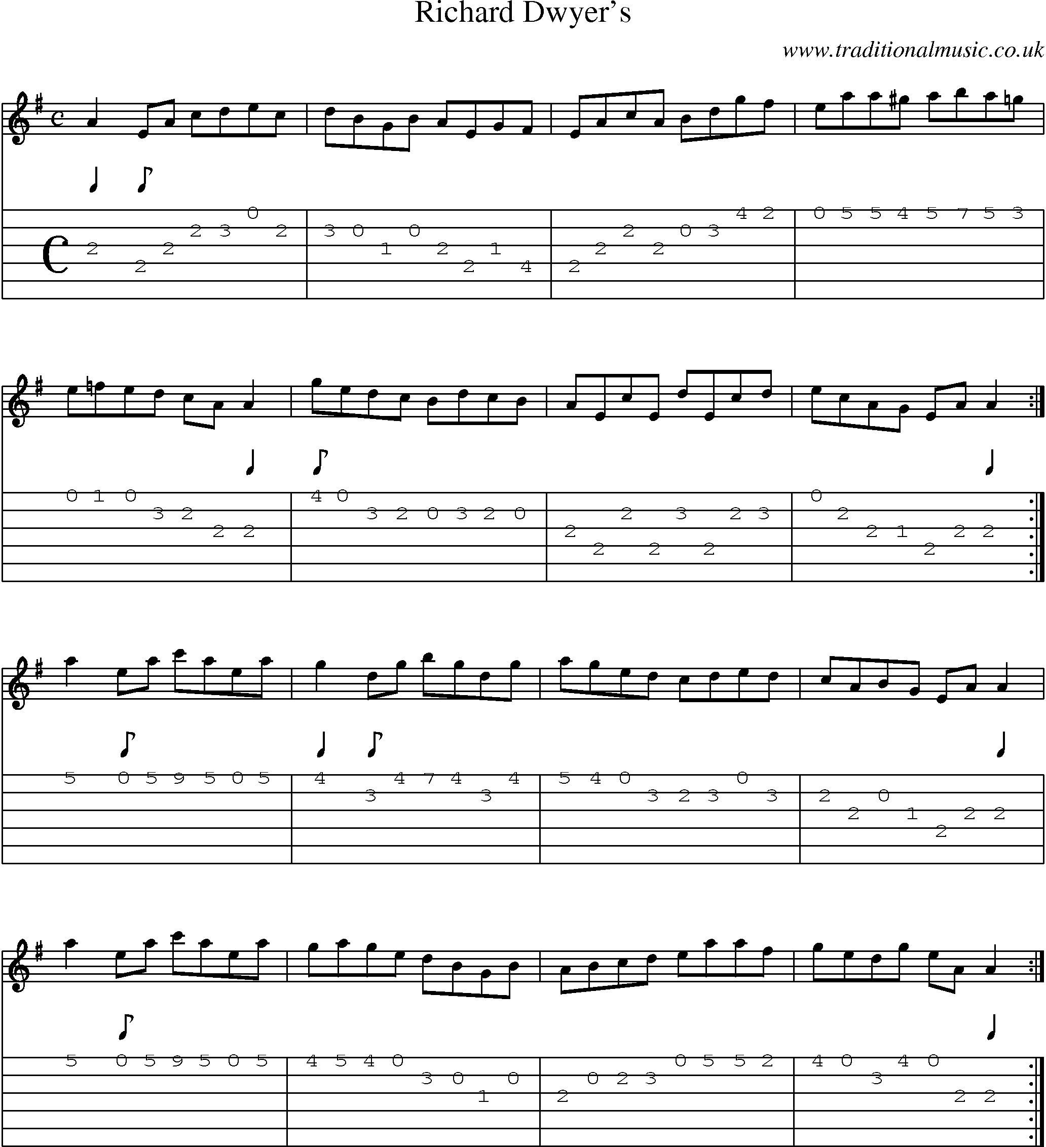 Music Score and Guitar Tabs for Richard Dwyers