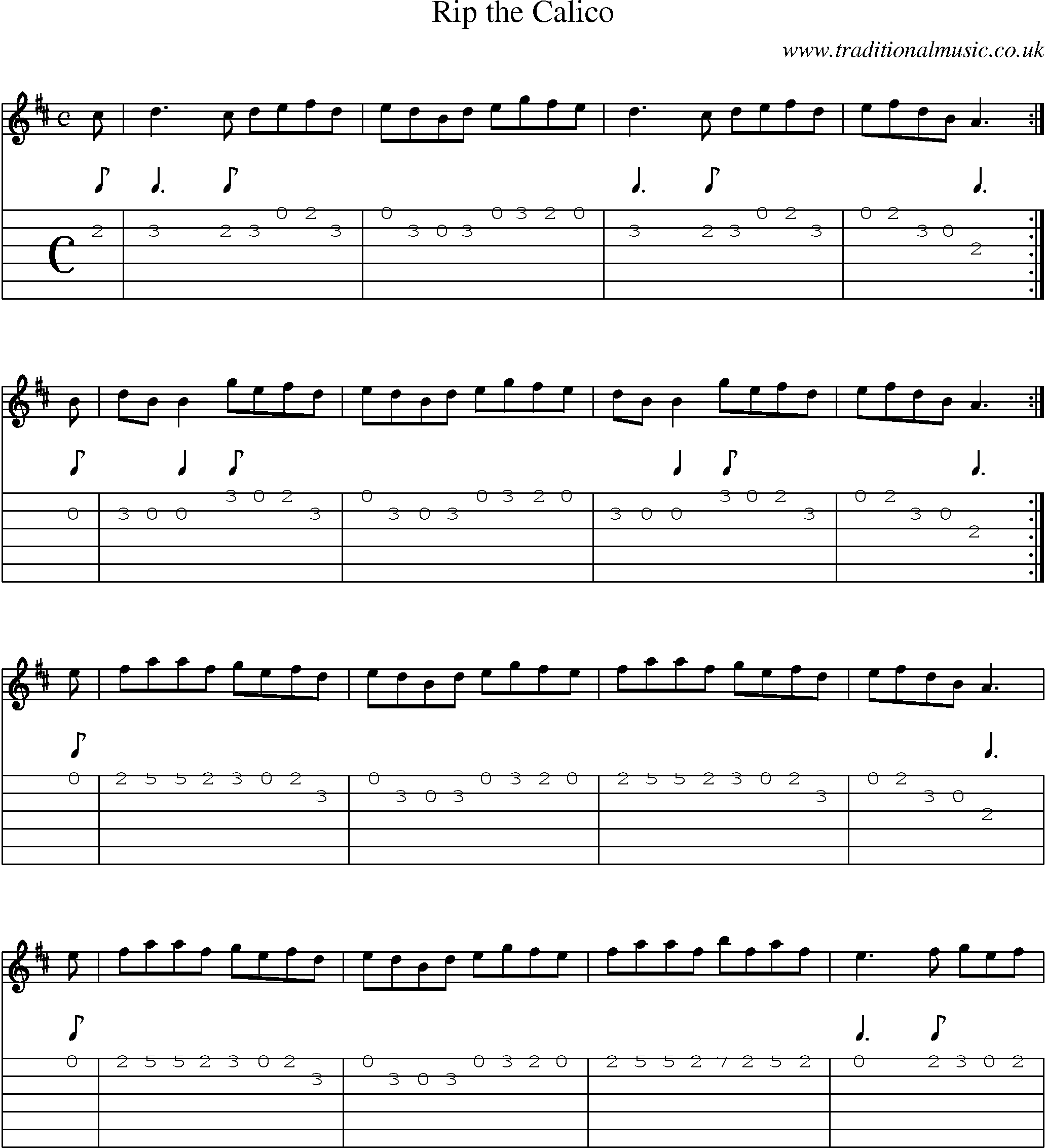 Music Score and Guitar Tabs for Rip Calico