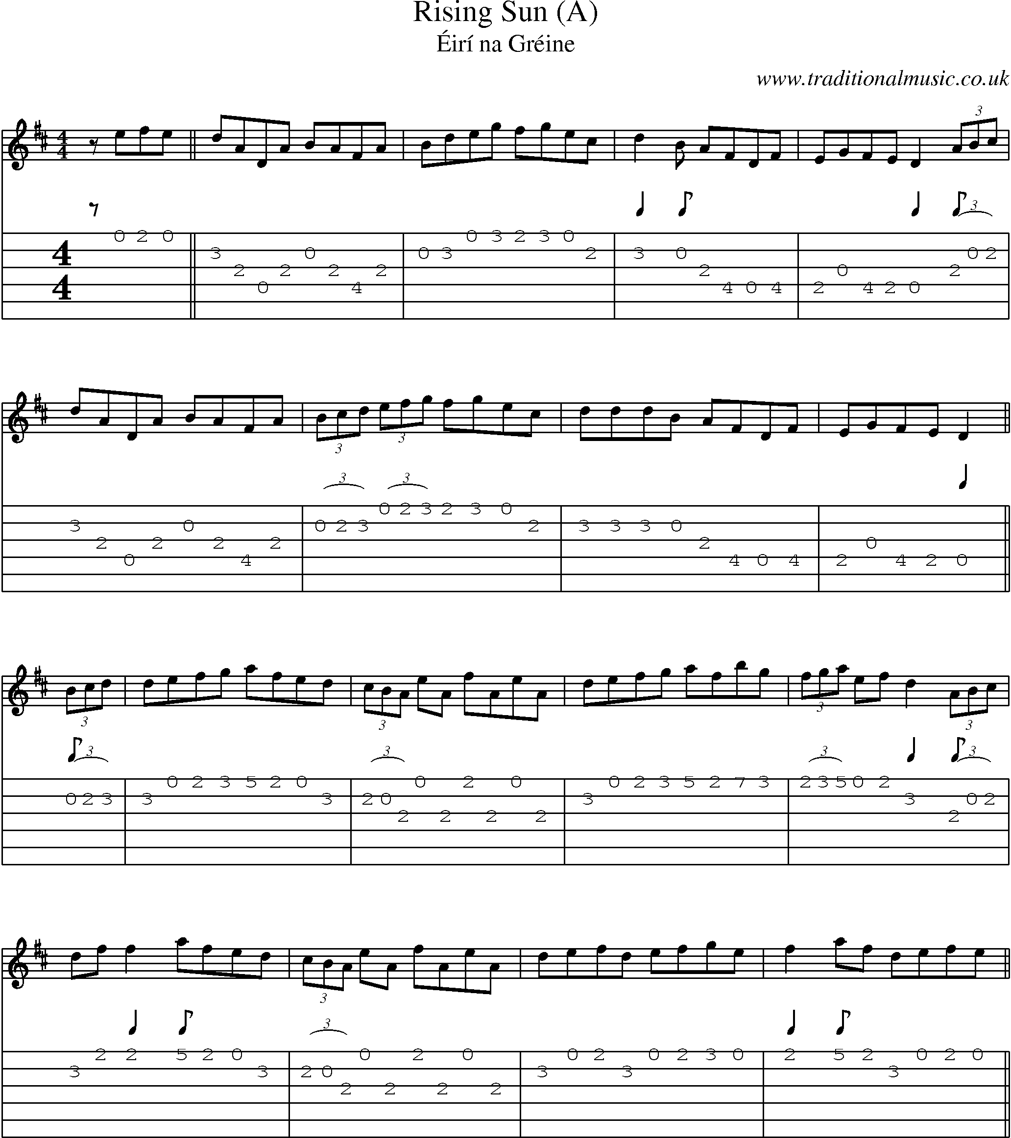 Music Score and Guitar Tabs for Rising Sun (a)
