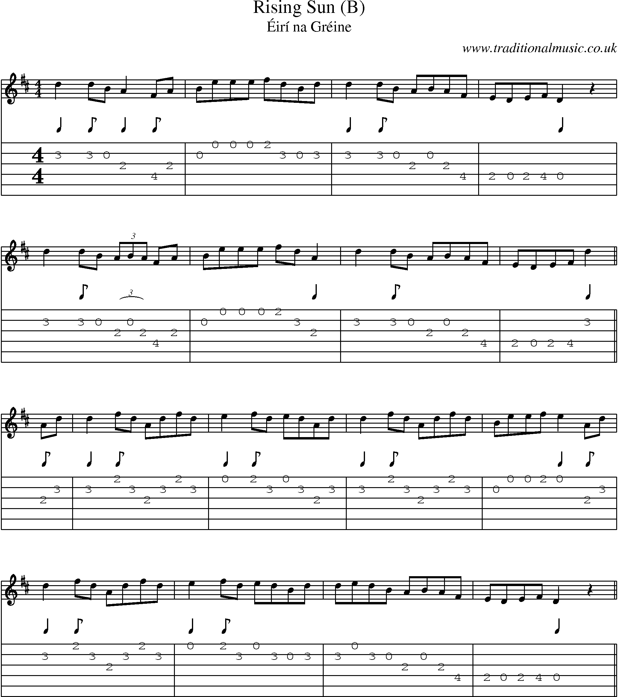 Music Score and Guitar Tabs for Rising Sun (b)