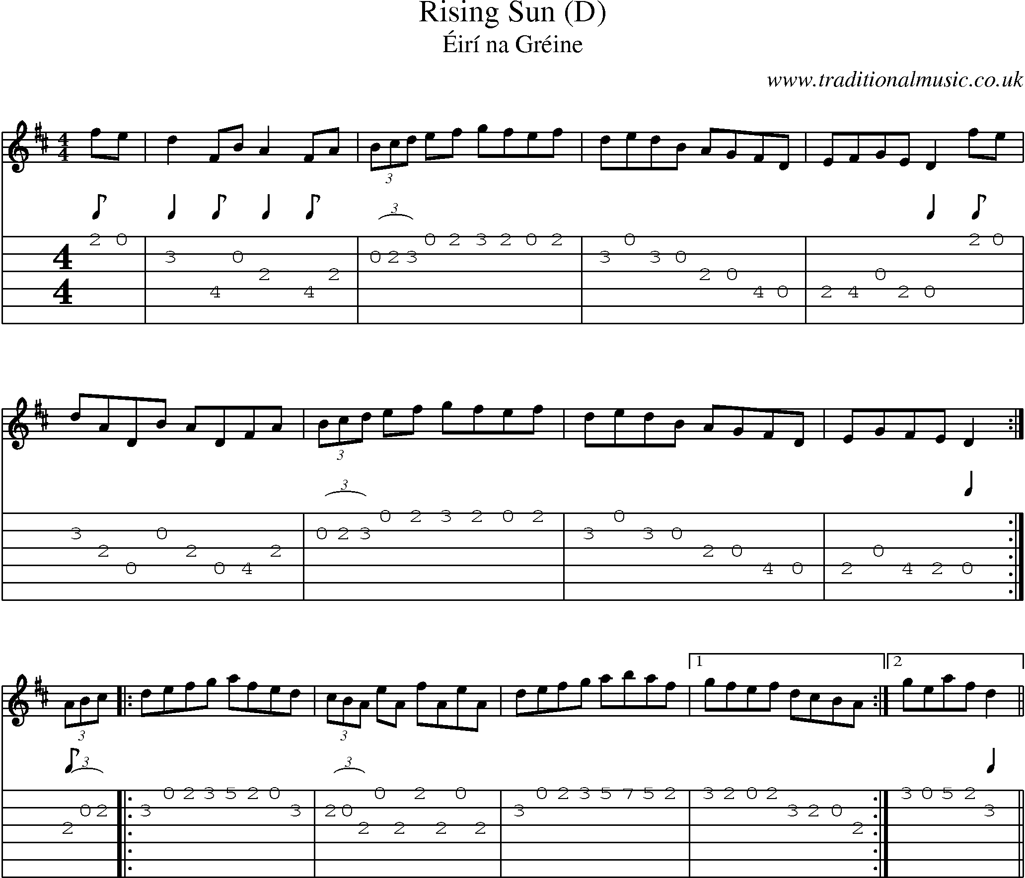 Music Score and Guitar Tabs for Rising Sun (d)