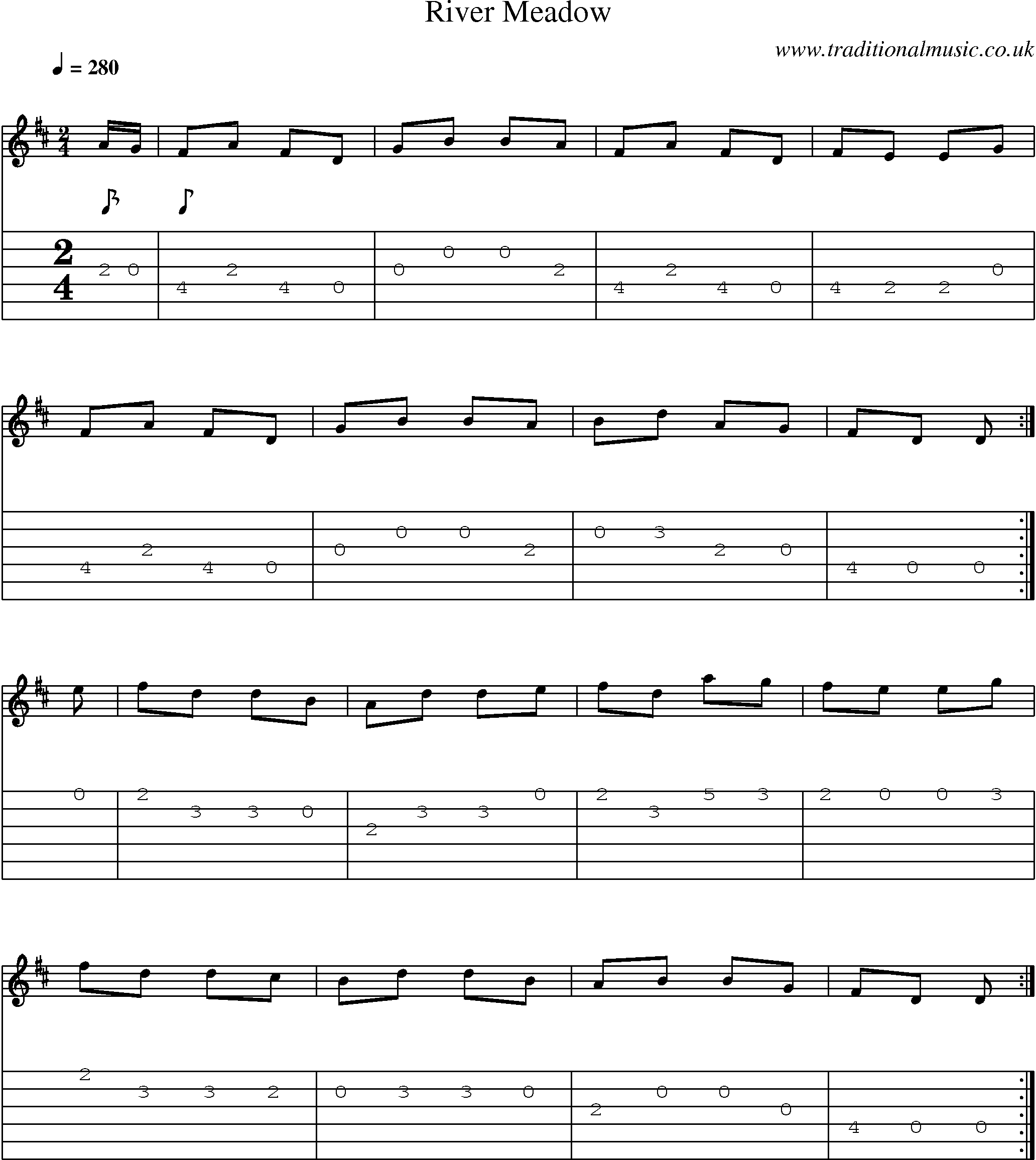 Music Score and Guitar Tabs for River Meadow