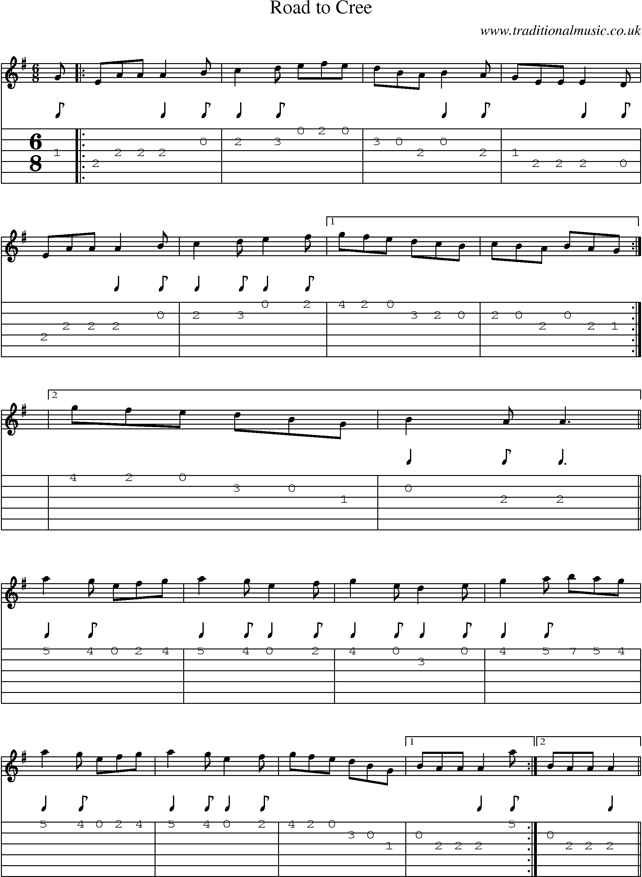 Music Score and Guitar Tabs for Road To Cree