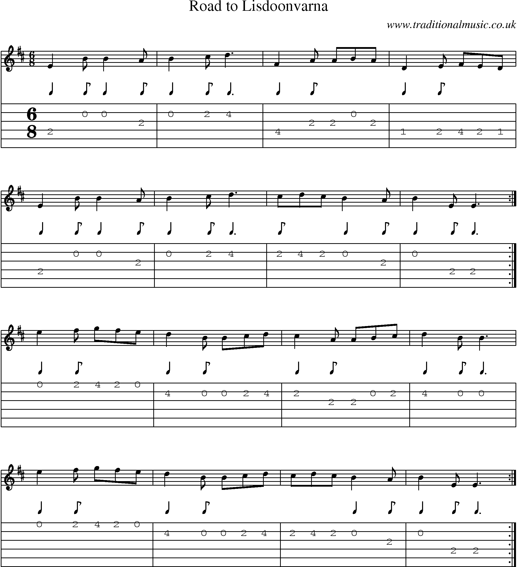 Music Score and Guitar Tabs for Road To Lisdoonvarna