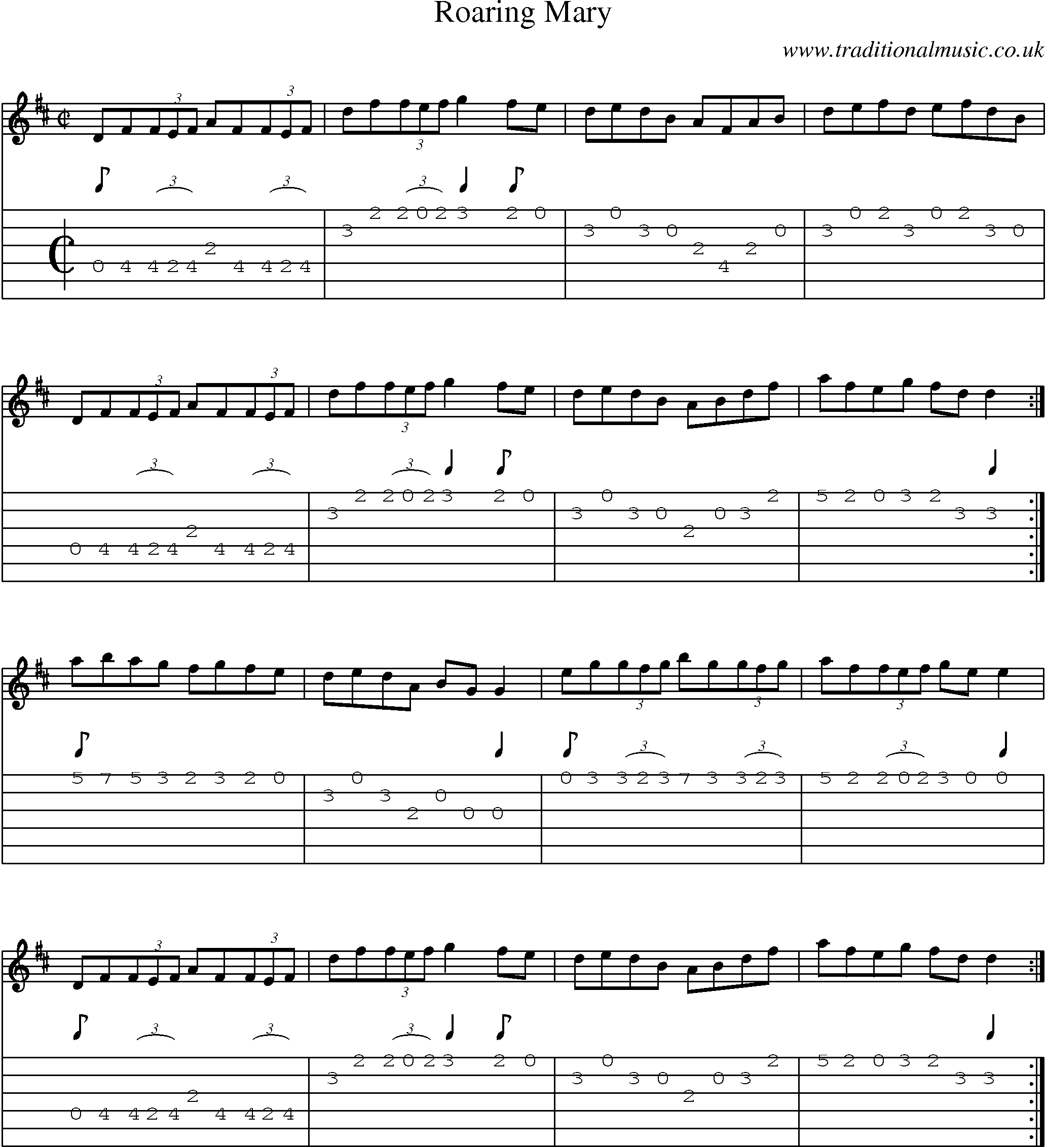 Music Score and Guitar Tabs for Roaring Mary